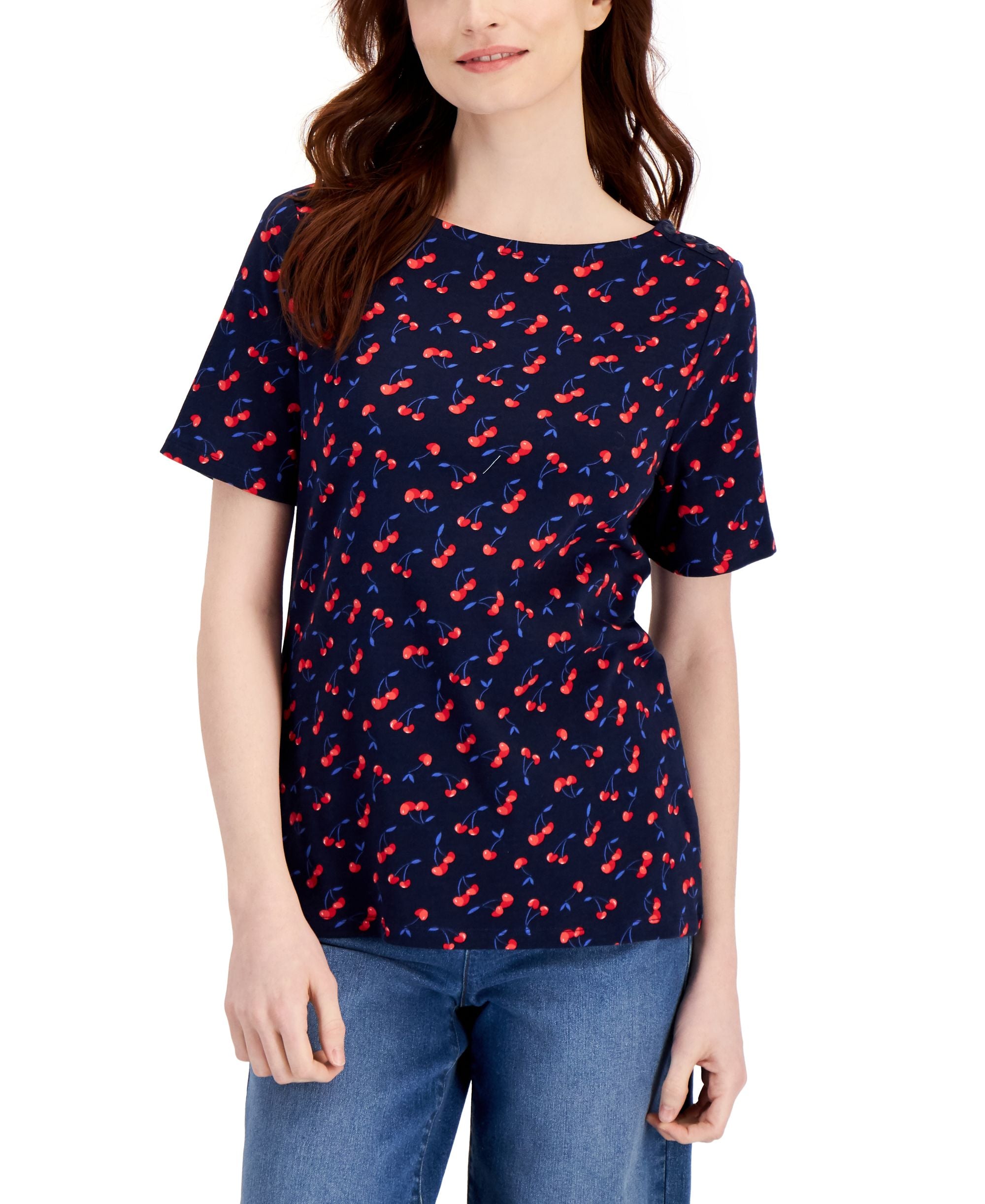 Women's Cotton Cherry-Print Top