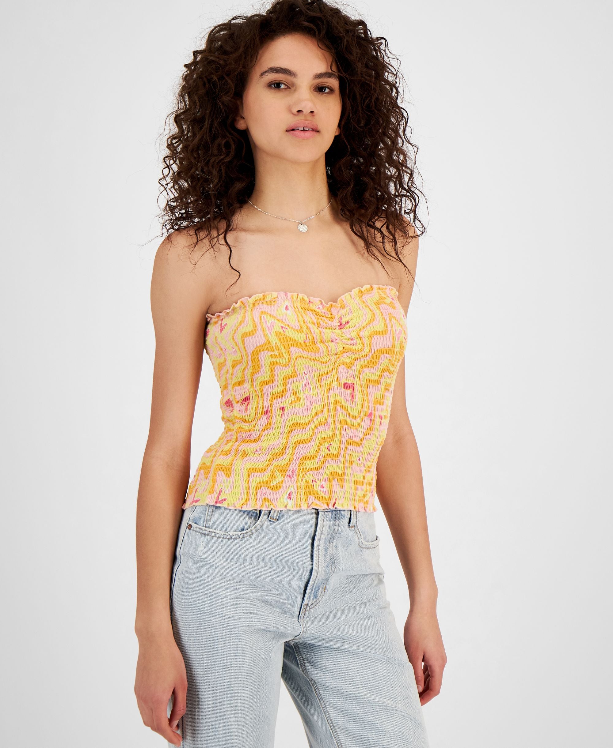 Juniors' Printed Smocked Tube Top