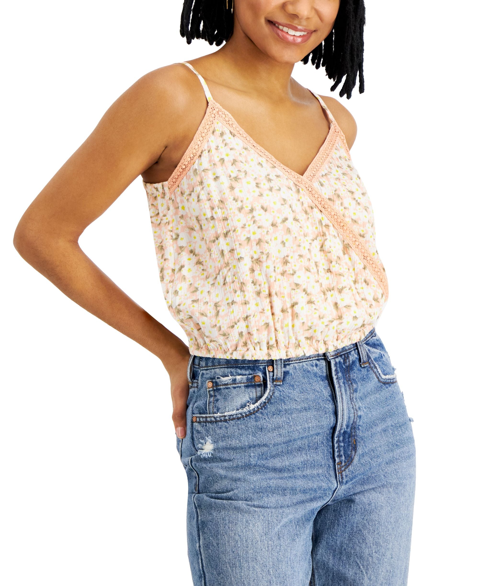 Juniors' Crochet-Trim Top