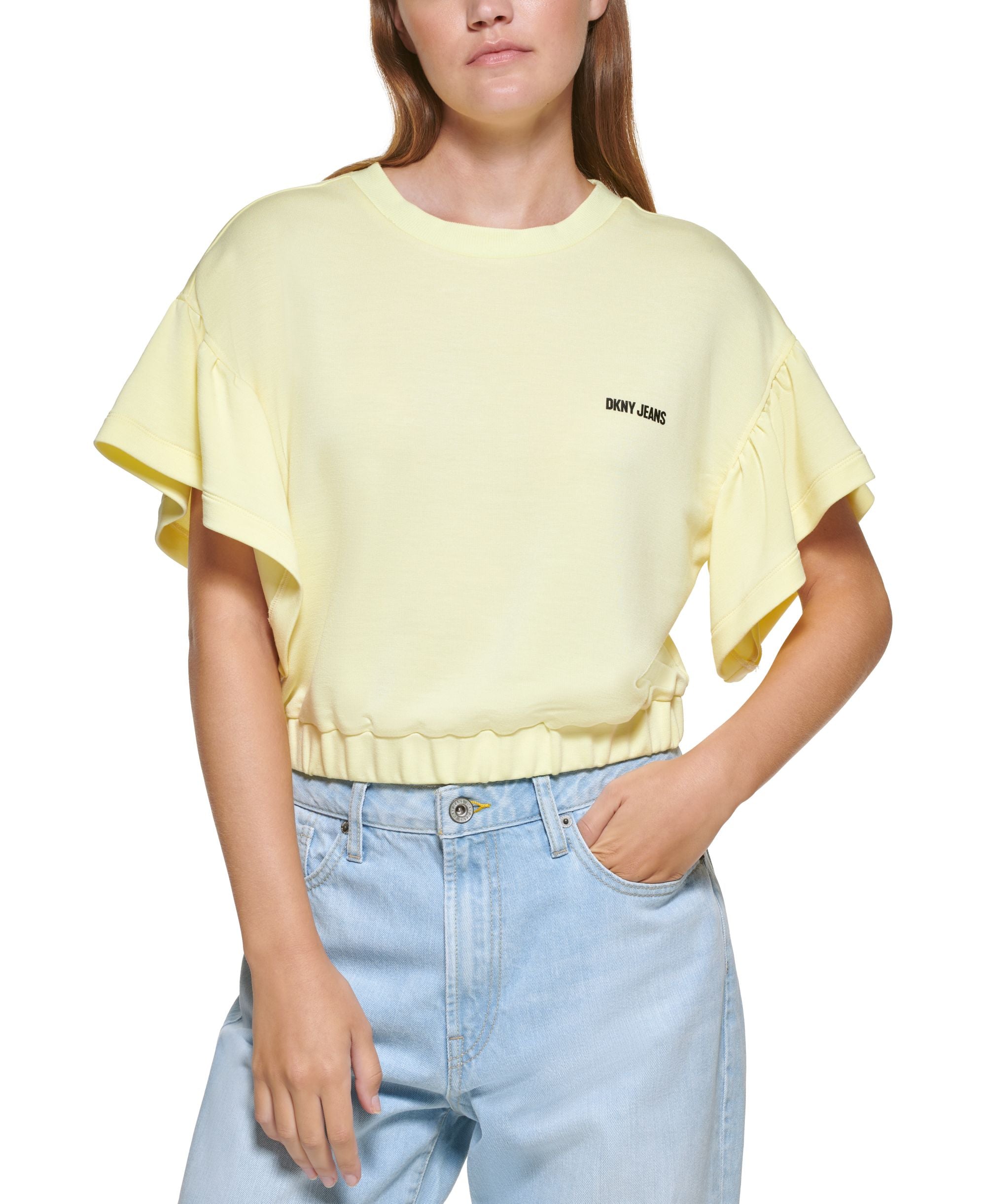 DKNY Jeans Cropped Flutter Sleeve T-Shirt