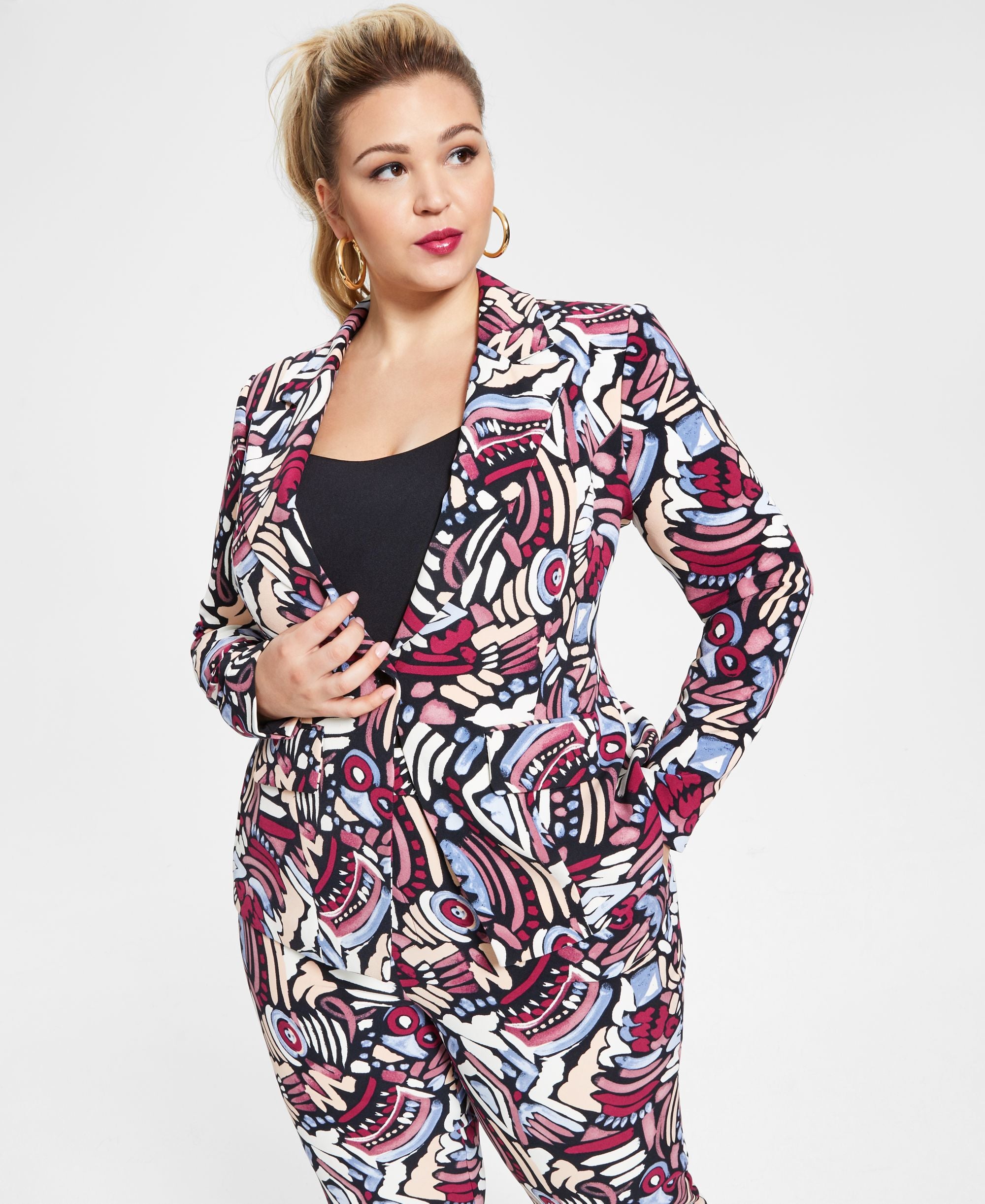 Nina Parker Trendy Plus Size Printed Blazer