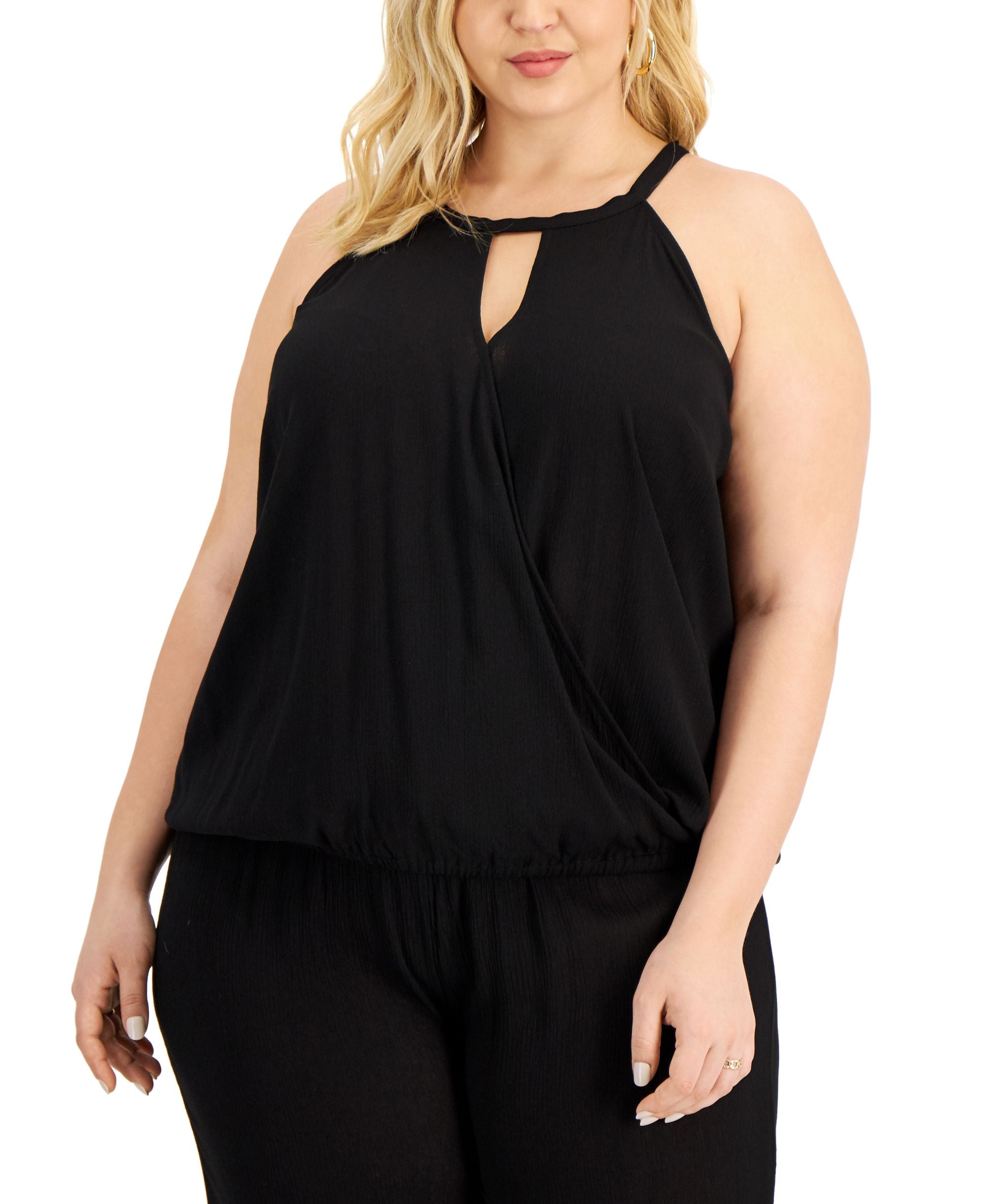 Inc International Concepts Plus Size Solid Surplice Halter Top