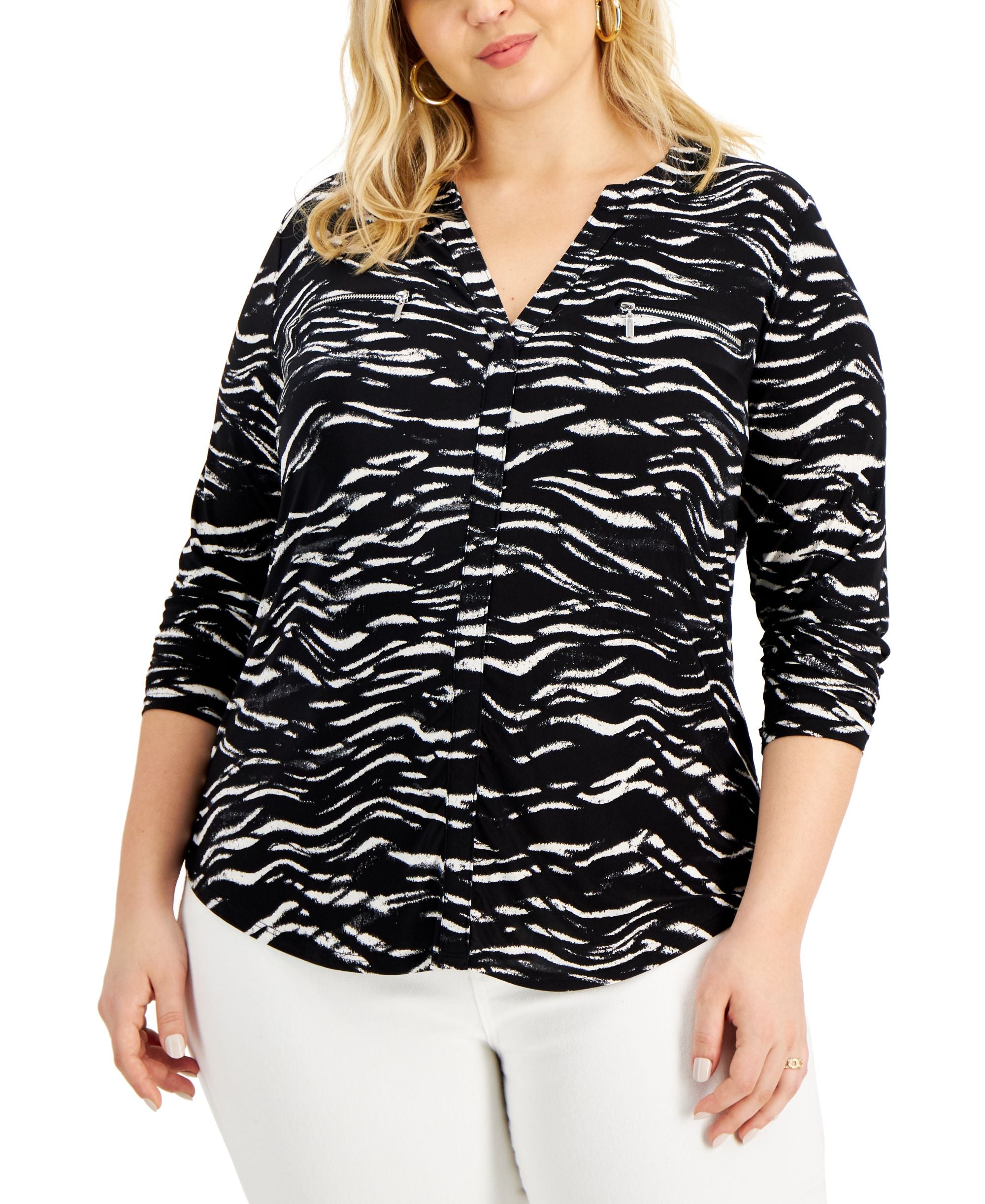INC International Concepts Plus Size Zip Pocket Top