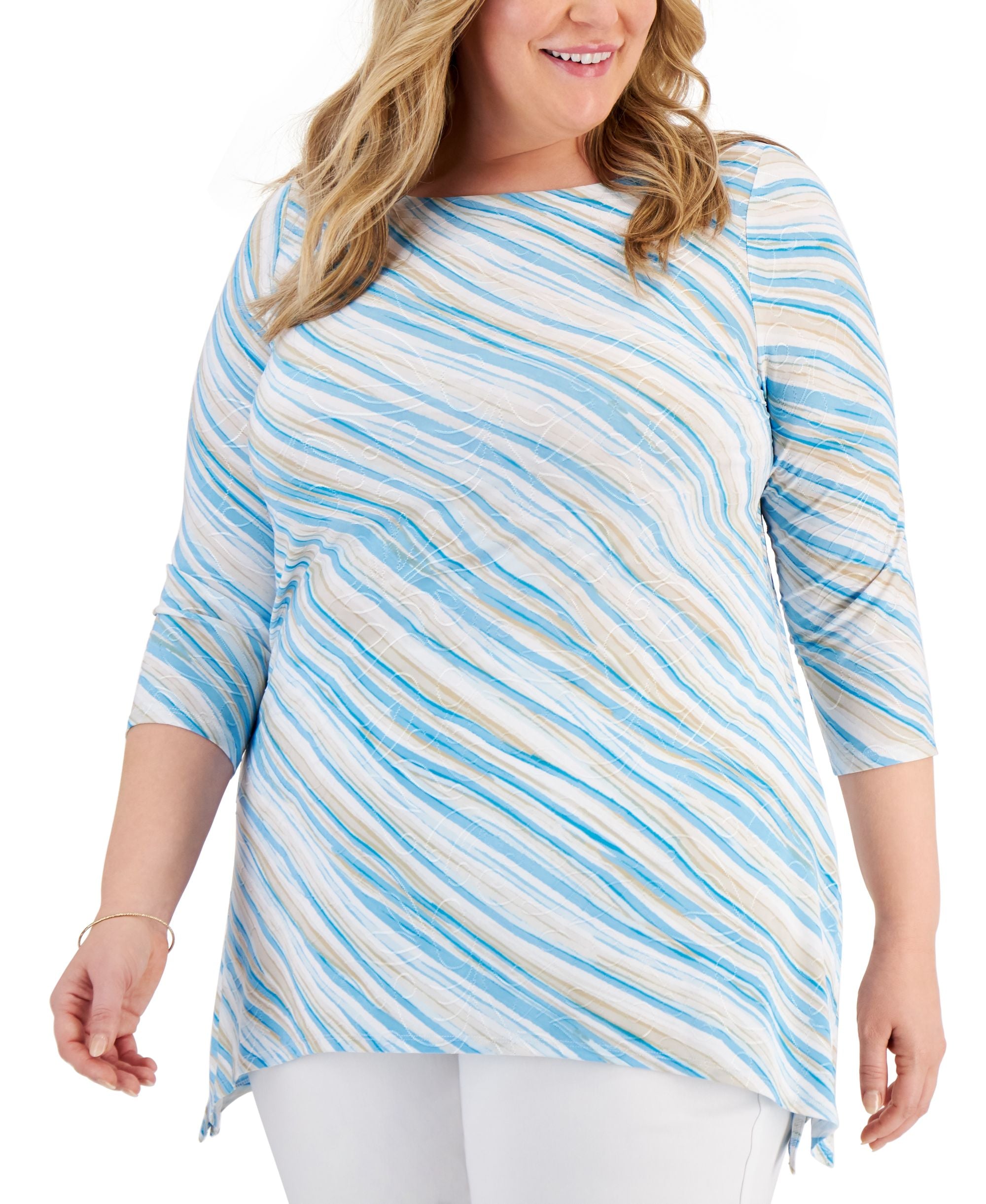JM Collection Plus Size Handkerchief Hem Jacquard Top
