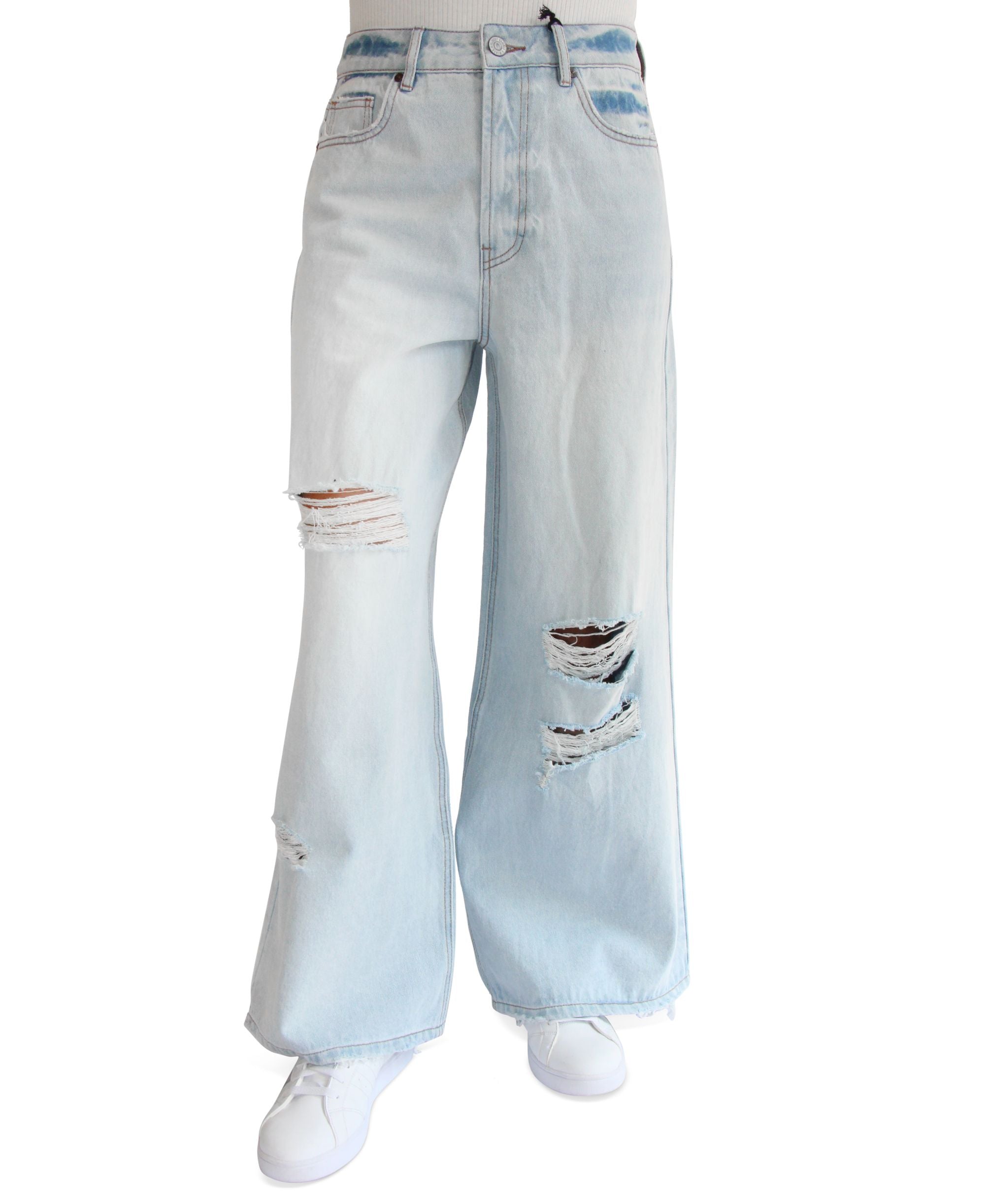 Juniors' Ripped Wide-Leg Jeans