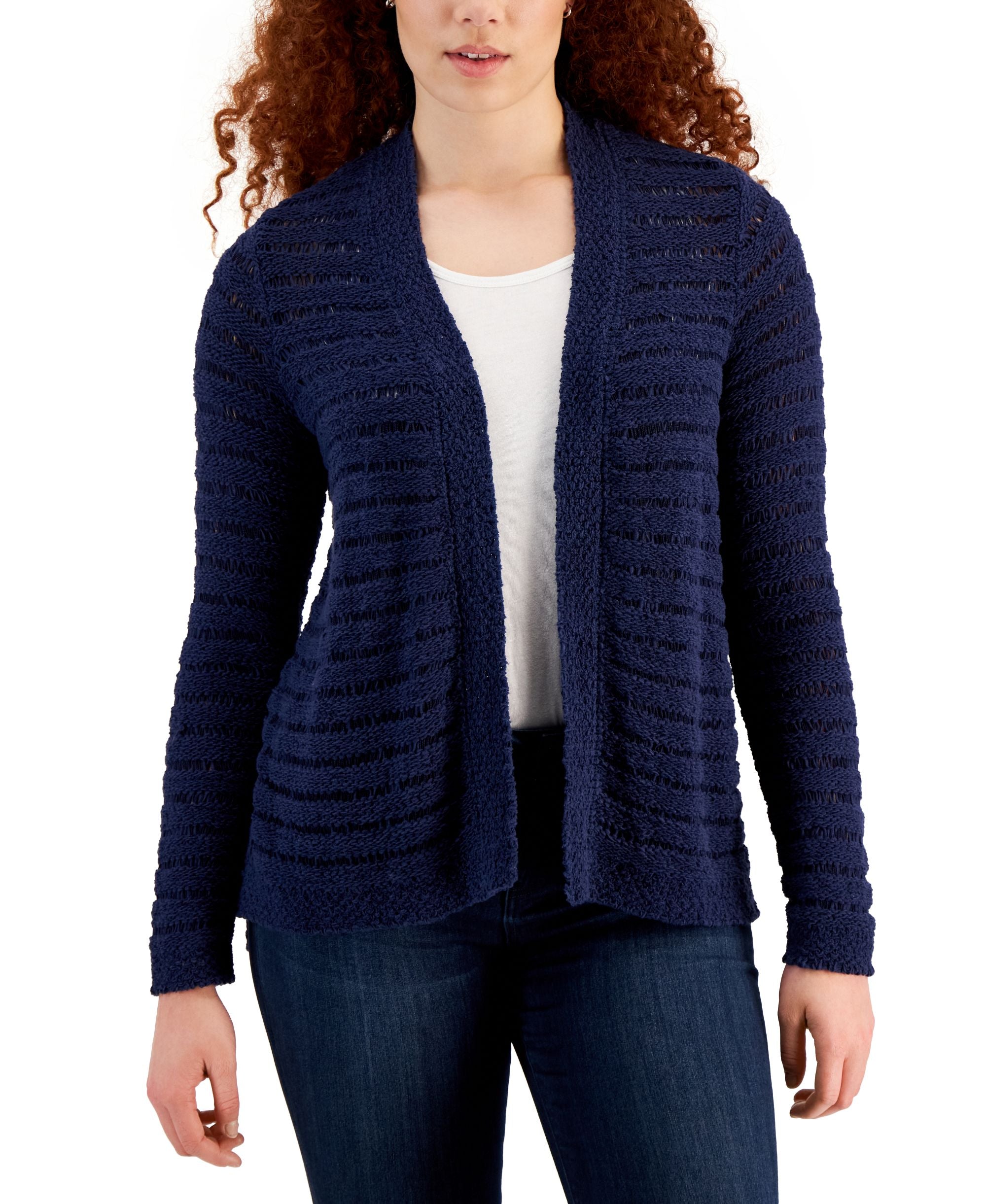 Charter Club Womens Striped Weave Cardigan