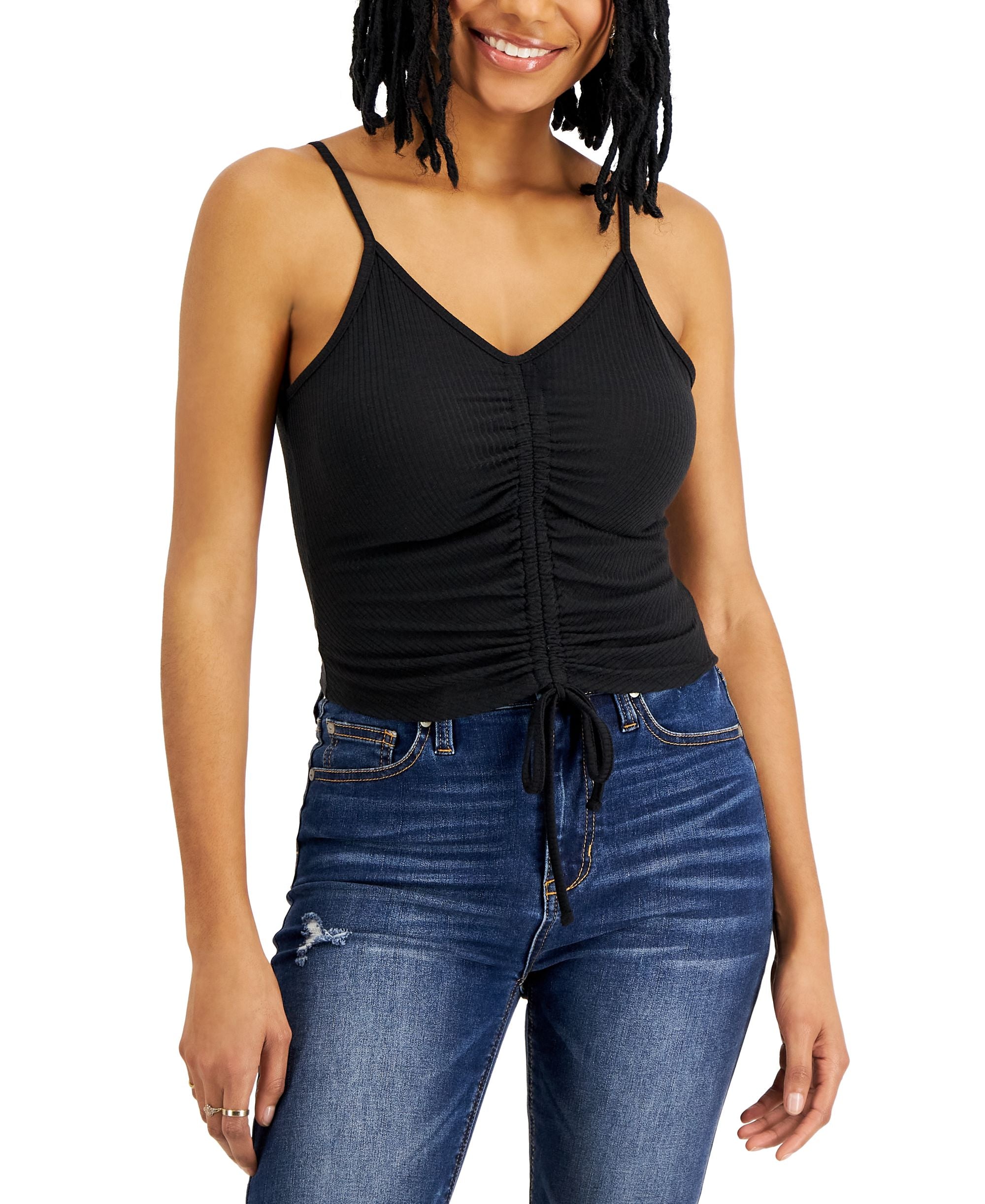 Love, Fire Juniors' Ruched-Front Tank Top