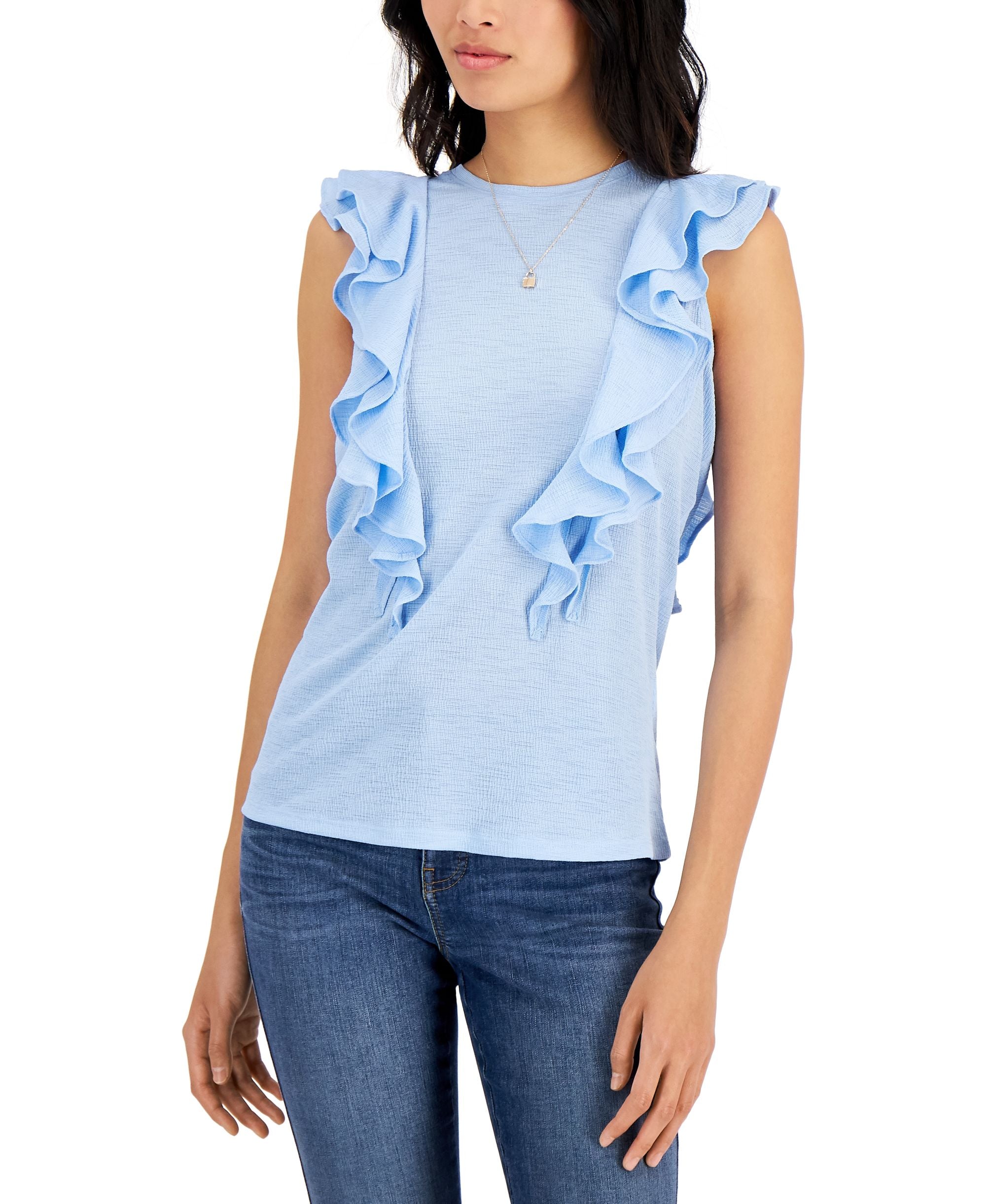 INC International Concepts Womens Sleeveless Ruffled Top