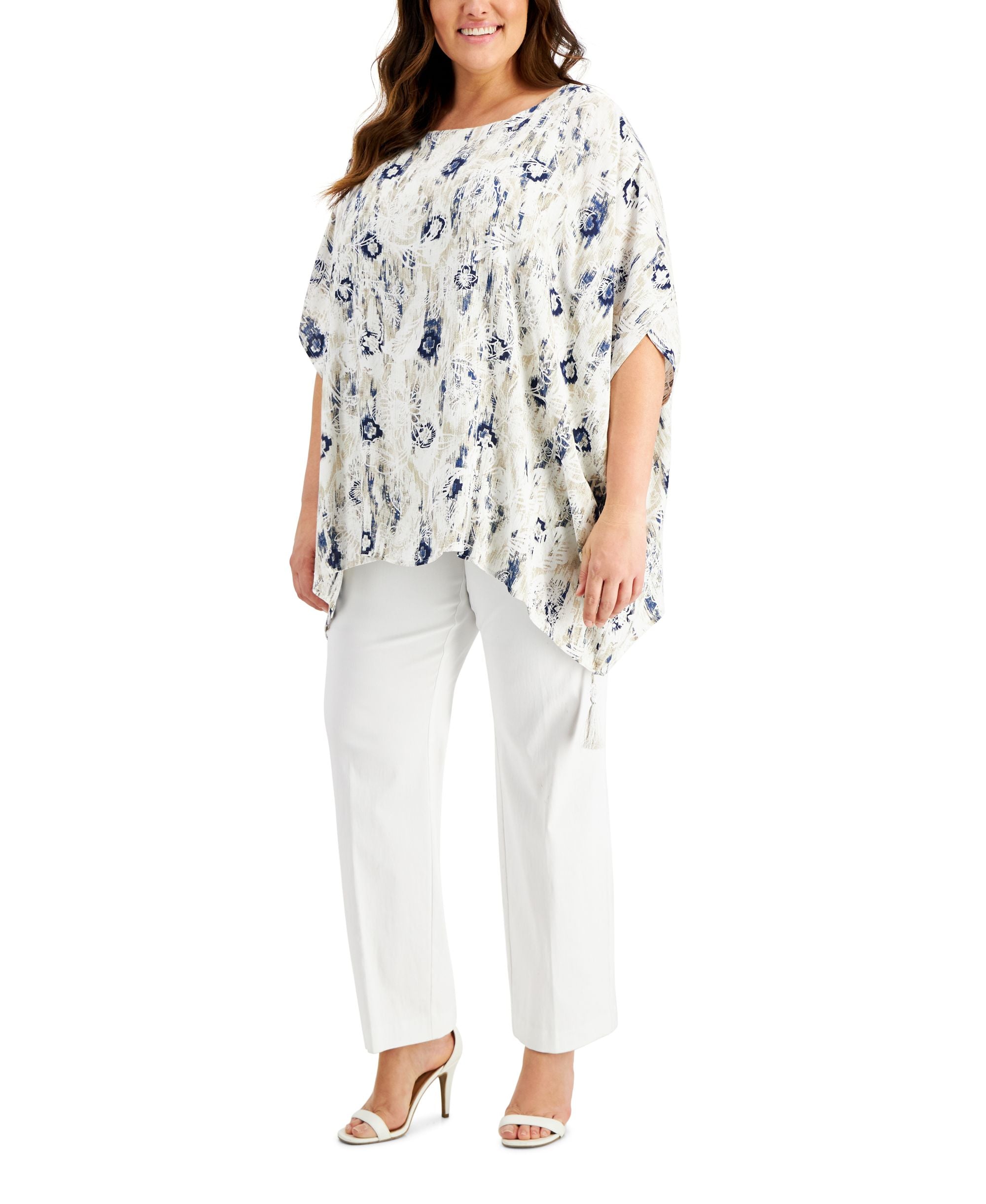 JM Collection Plus Size Printed Gauze Poncho Top