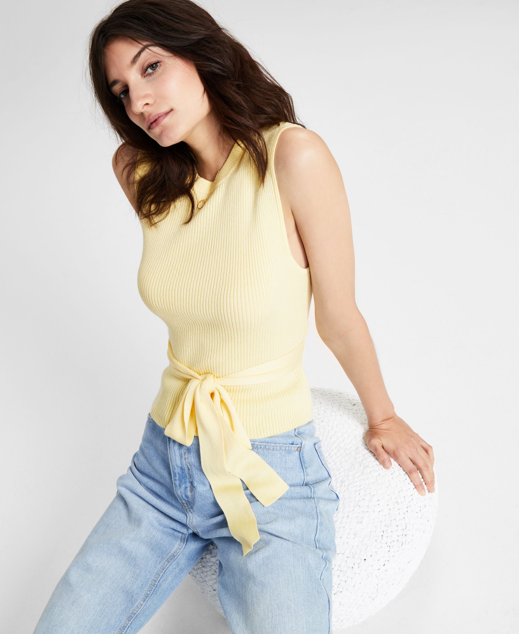 Now This Womens Belted Ribbed Top
