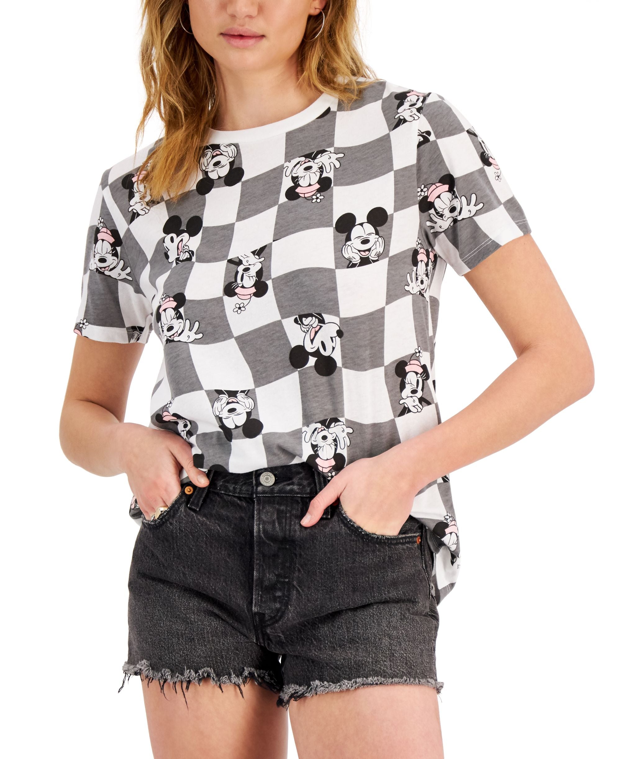 Juniors' Mickey Mouse & Minnie Mouse Graphic T-Shirt