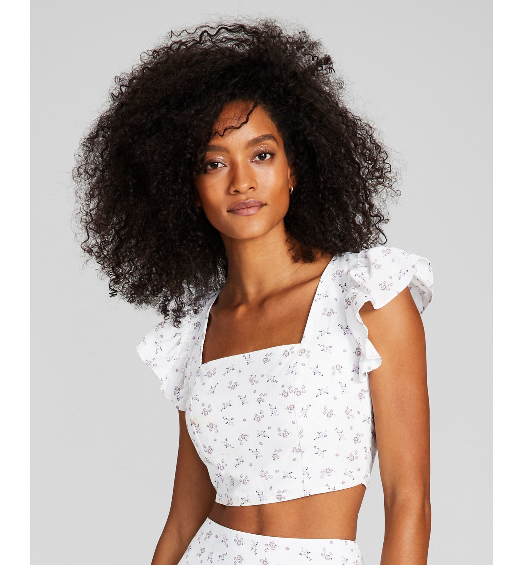 Now This Womens Flutter Sleeve Crop Top