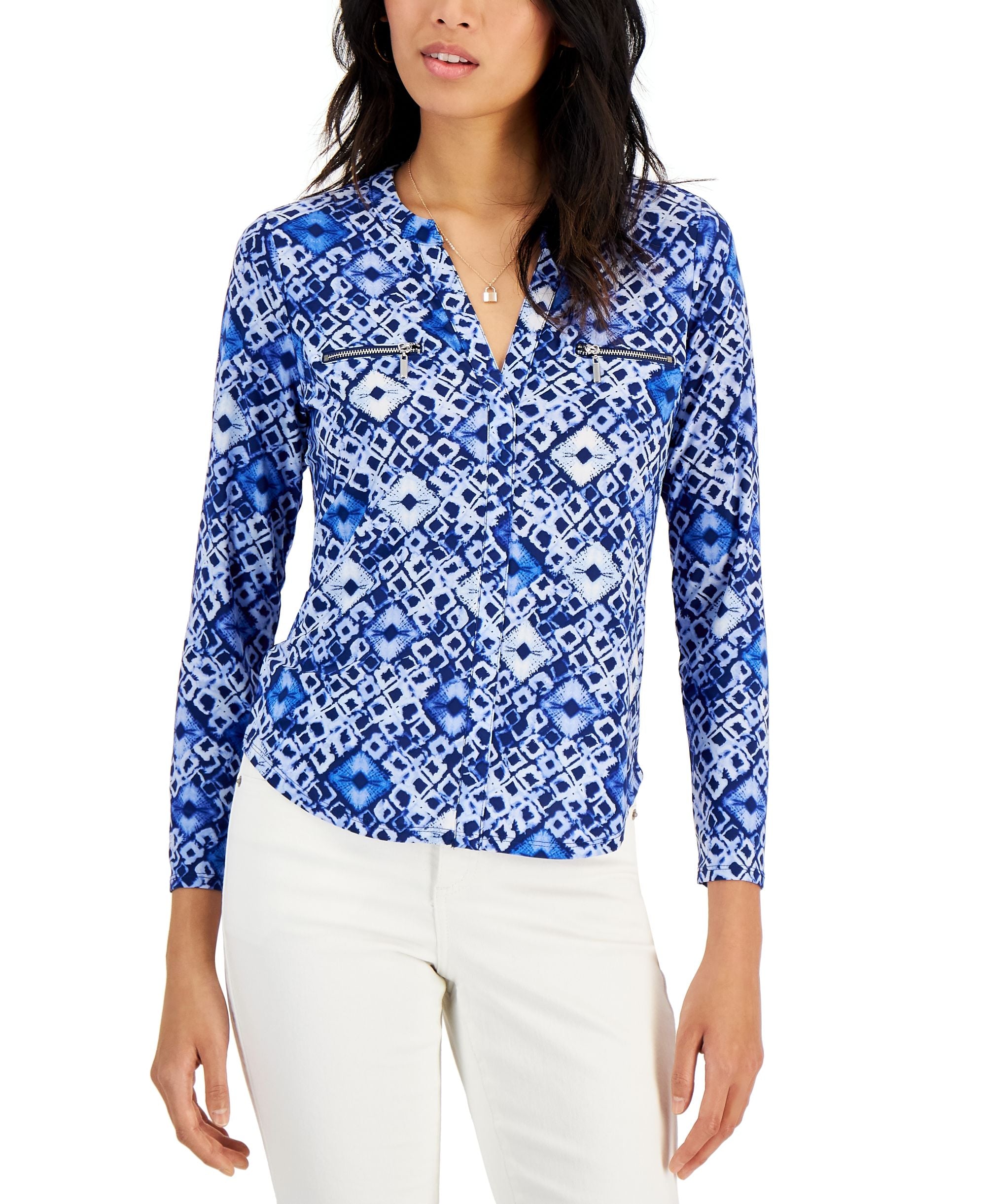INC International Concepts Womens Zip Pocket Top