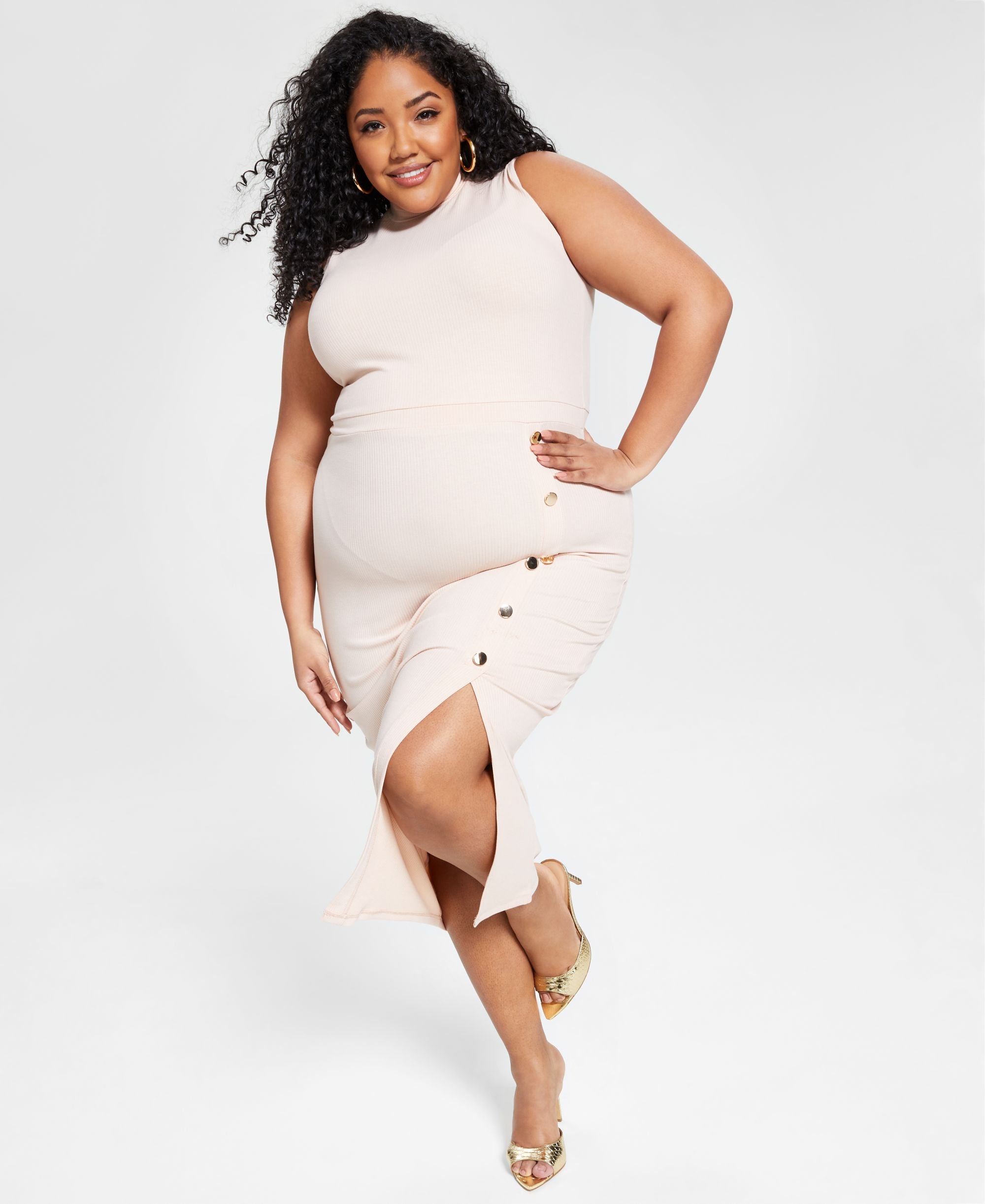 Nina Parker Trendy Plus Size Ribbed Midi Dress