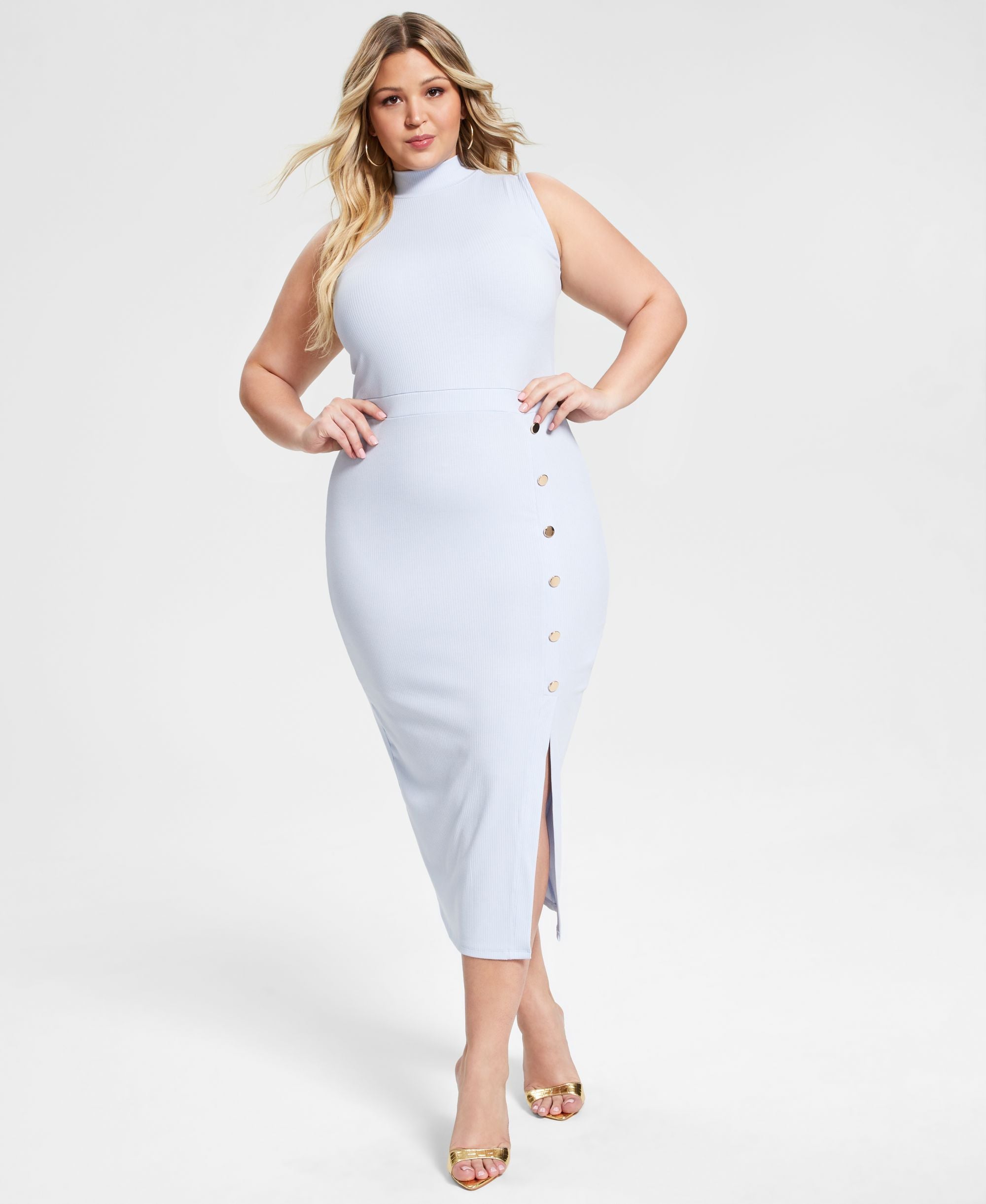 Nina Parker Trendy Plus Size Ribbed Midi Dress