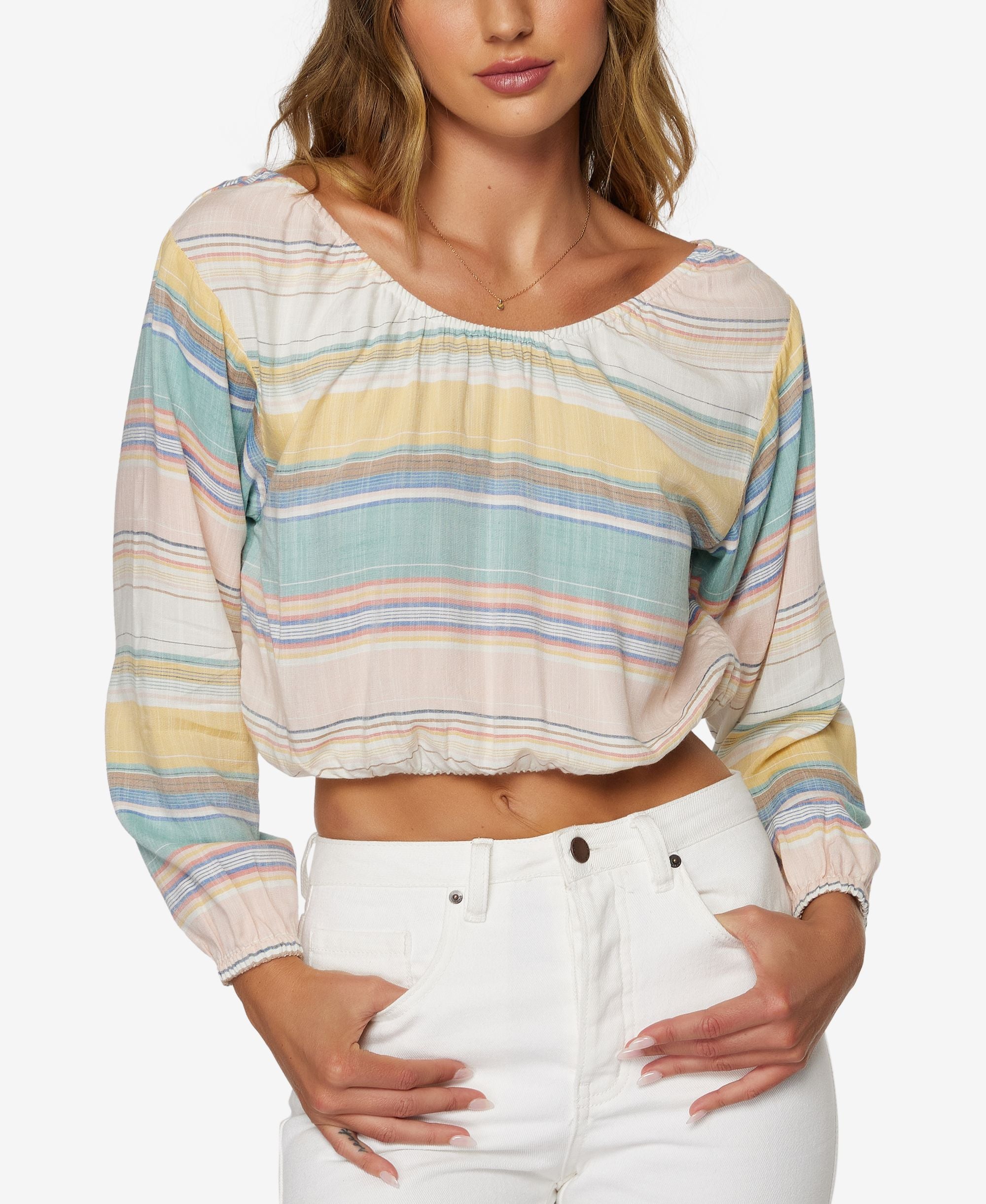 Juniors' Mallie Long Sleeve Woven Top