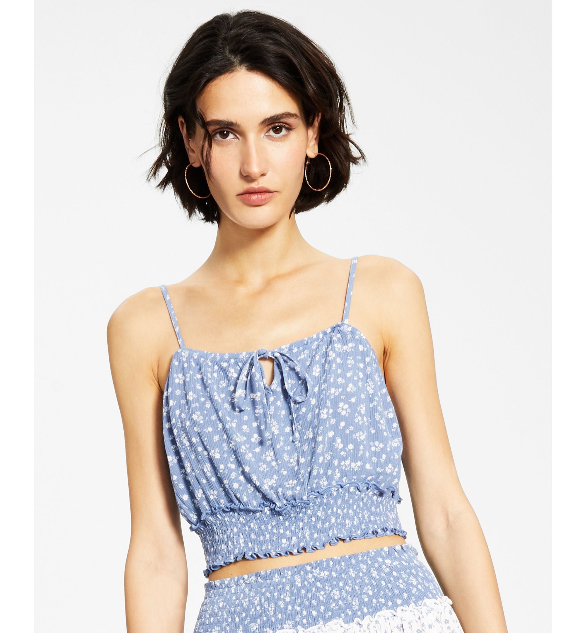 Juniors' Smocked Crop Top