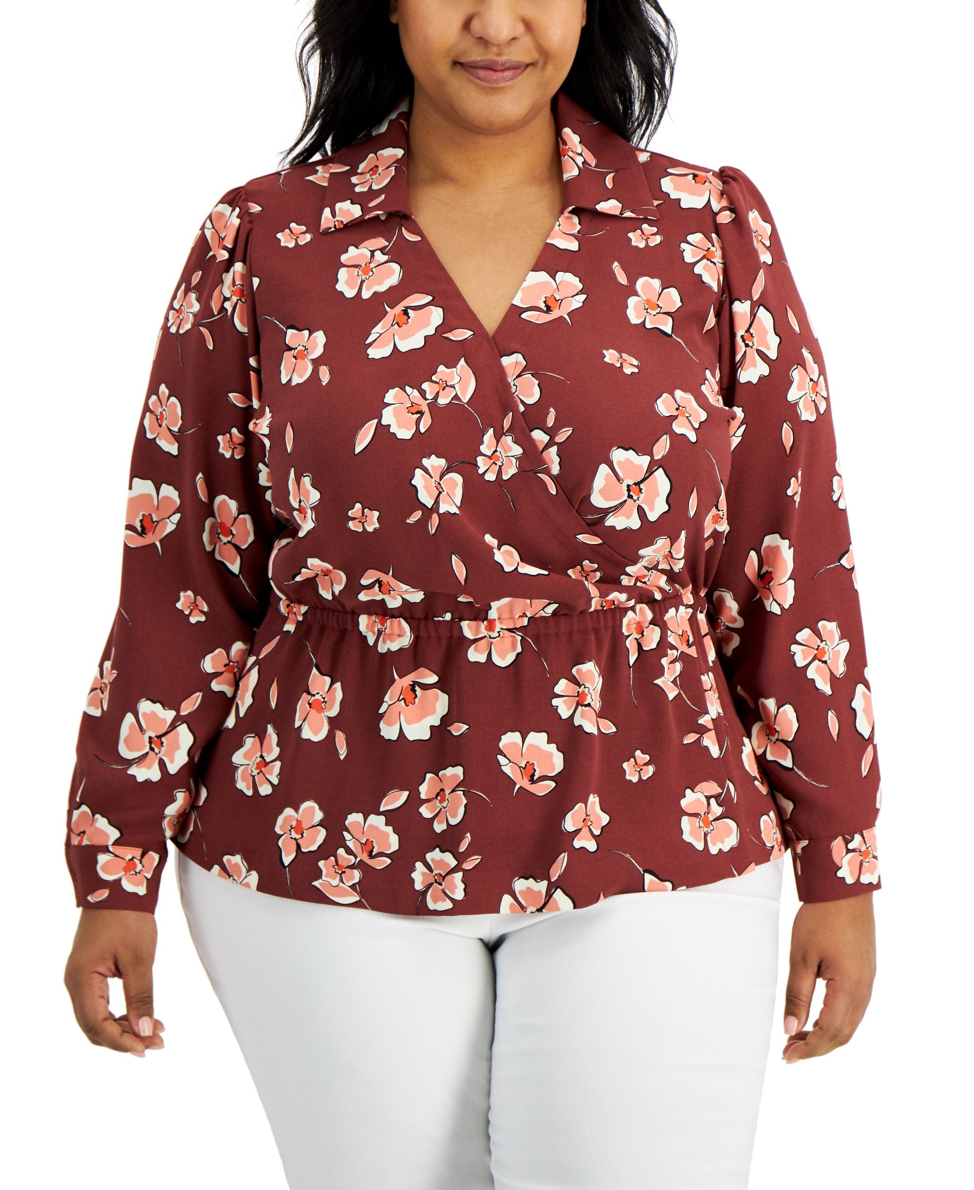 Alfani Plus Size Printed Faux Wrap Top