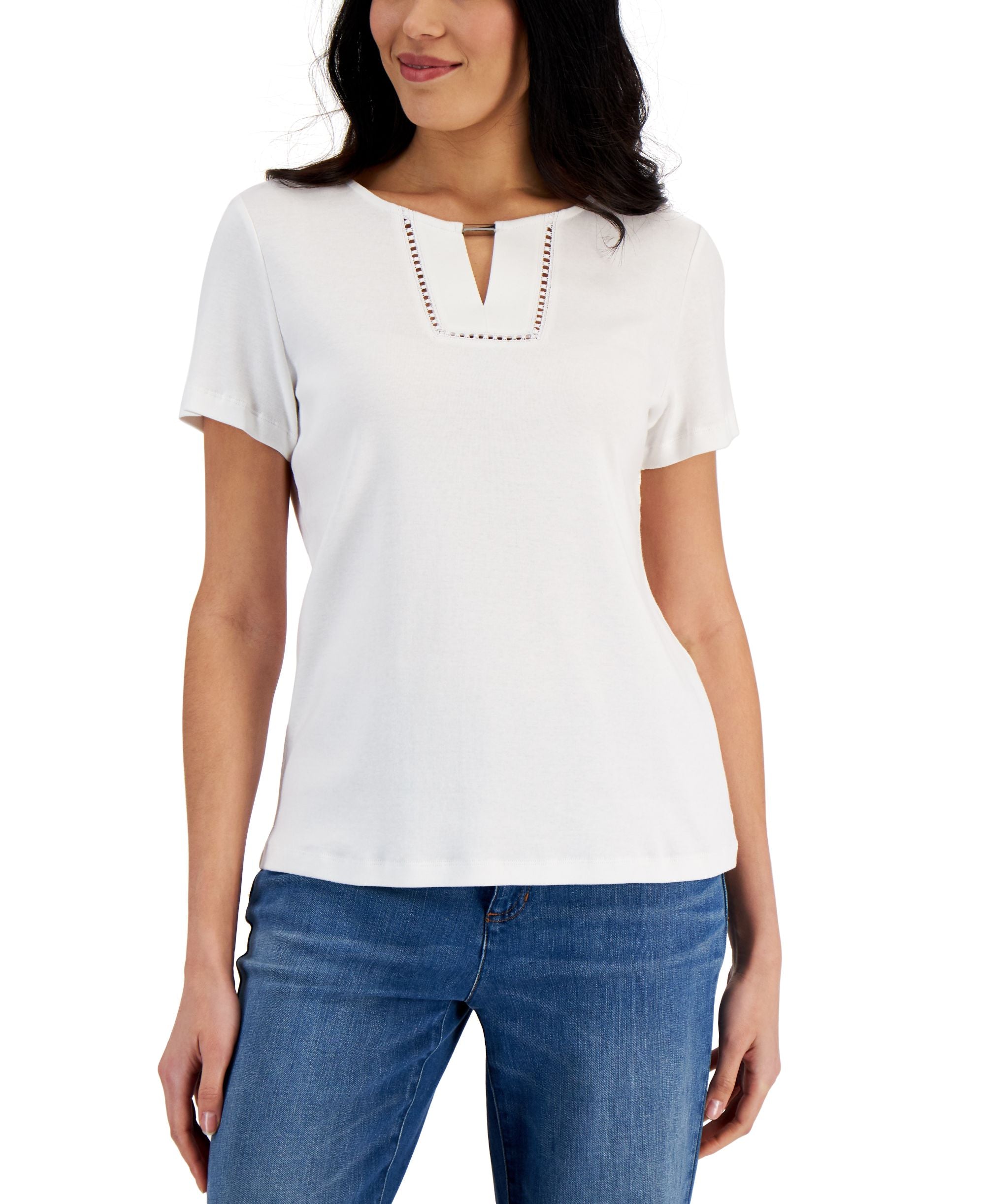 Women's Cotton Keyhole-Cutout Top