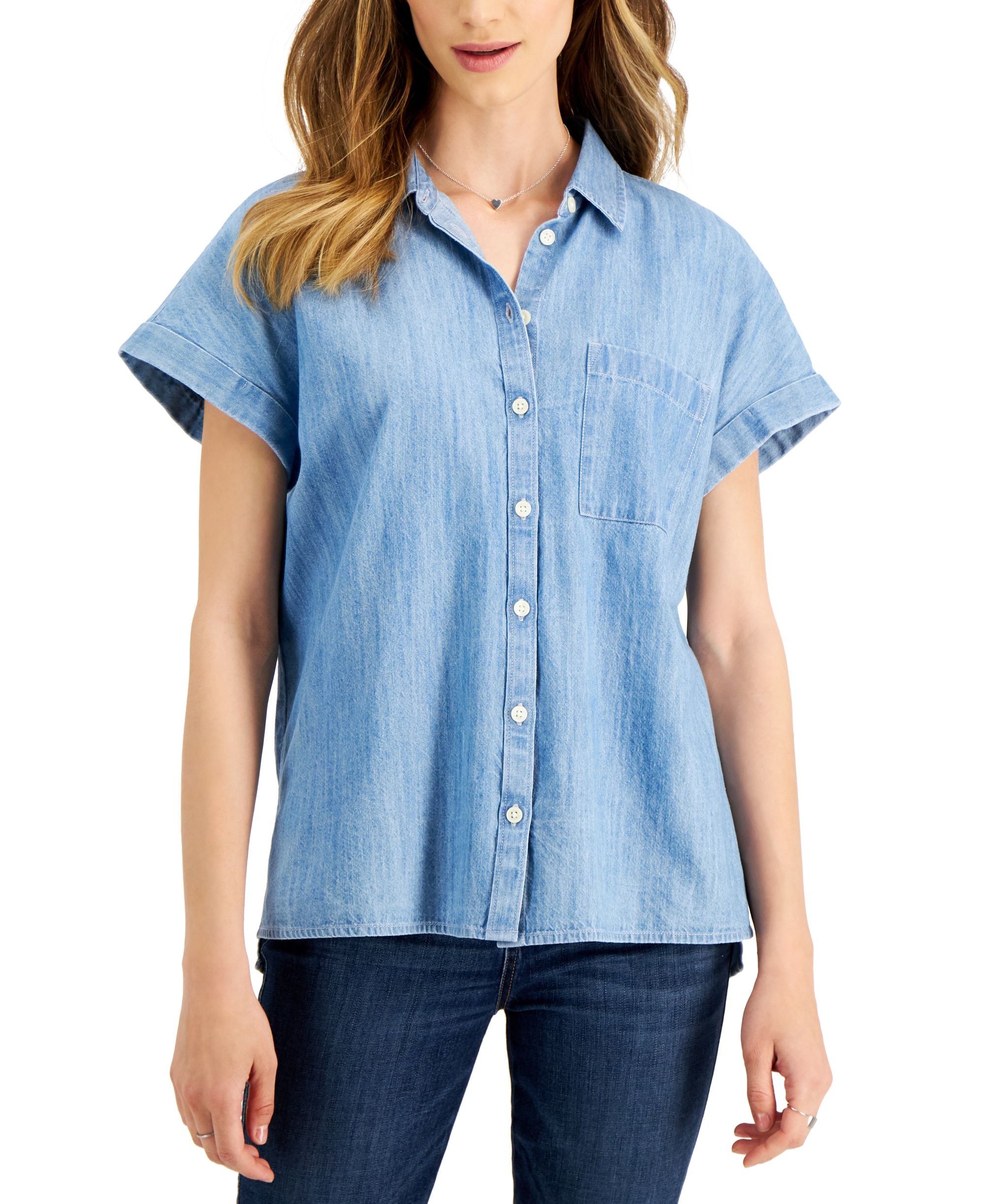 Style & Co Womens Cotton Camp Shirt