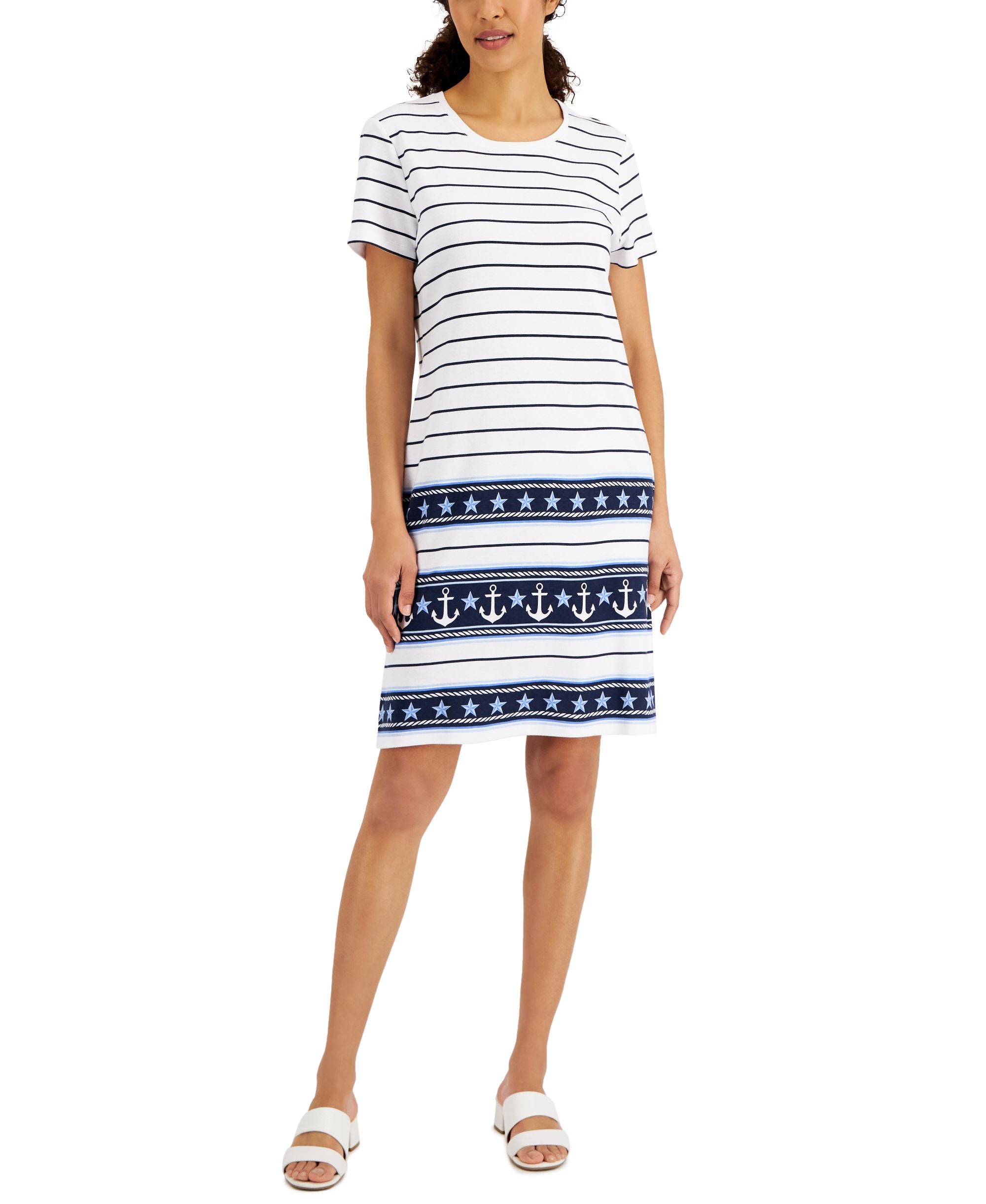 Karen Scott Womens Striped Printed Dress