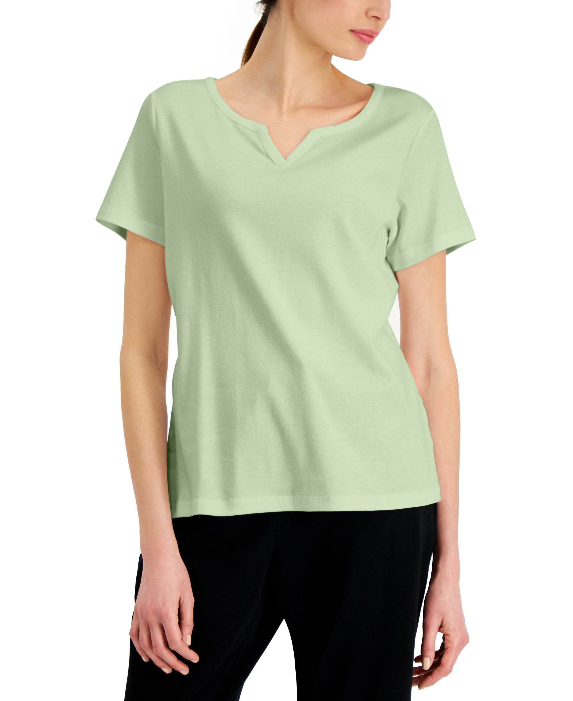 Karen Scott Cotton Split Neck Top