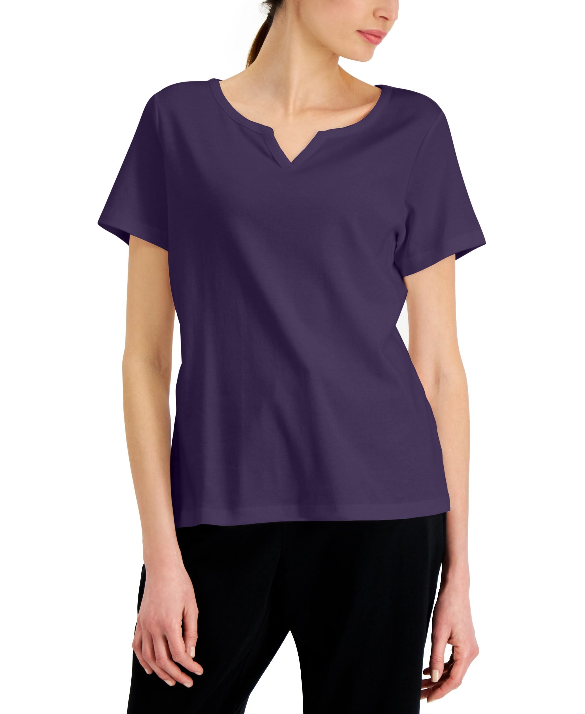 Karen Scott Cotton Split Neck Top