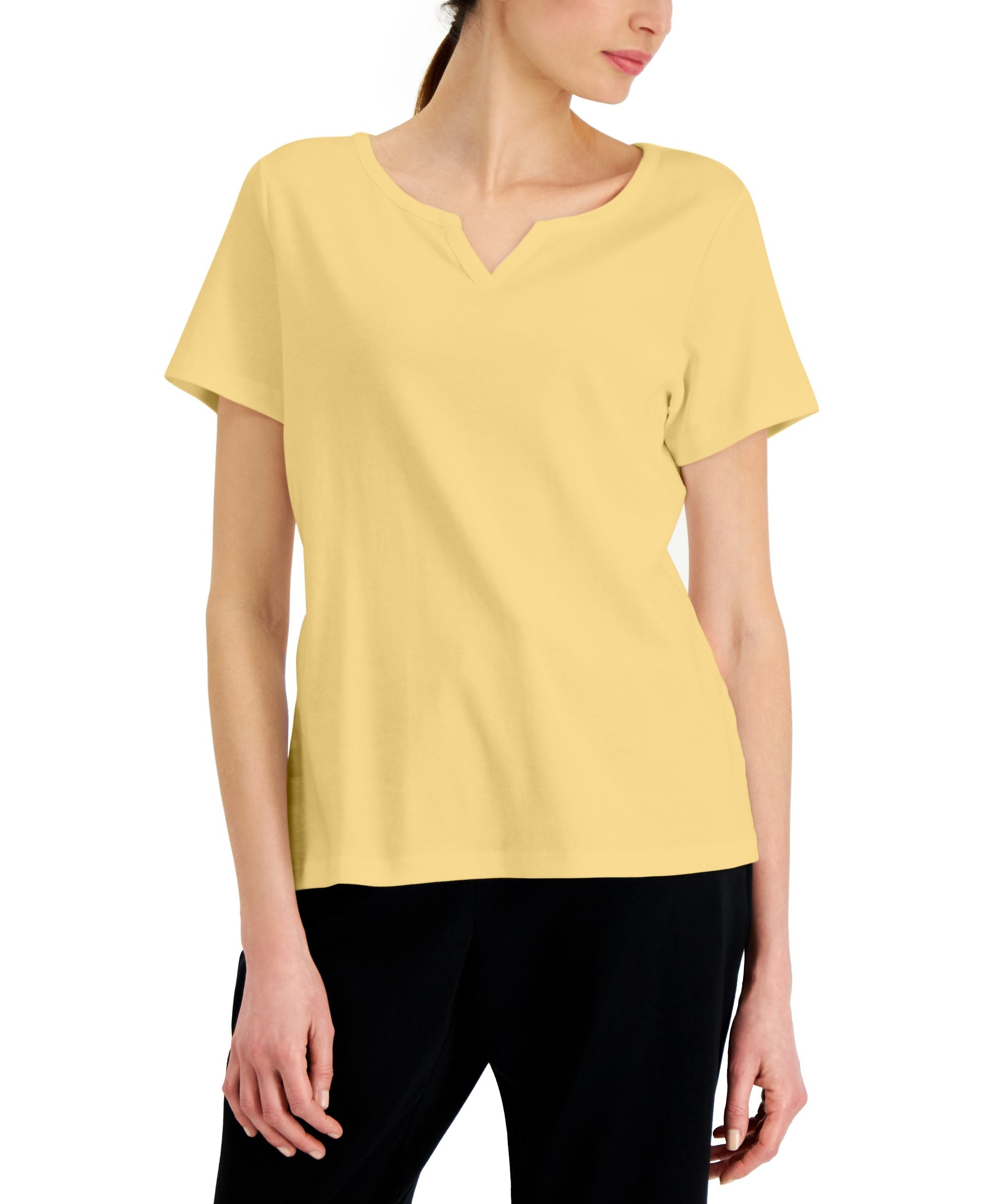 Karen Scott Cotton Split Neck Top