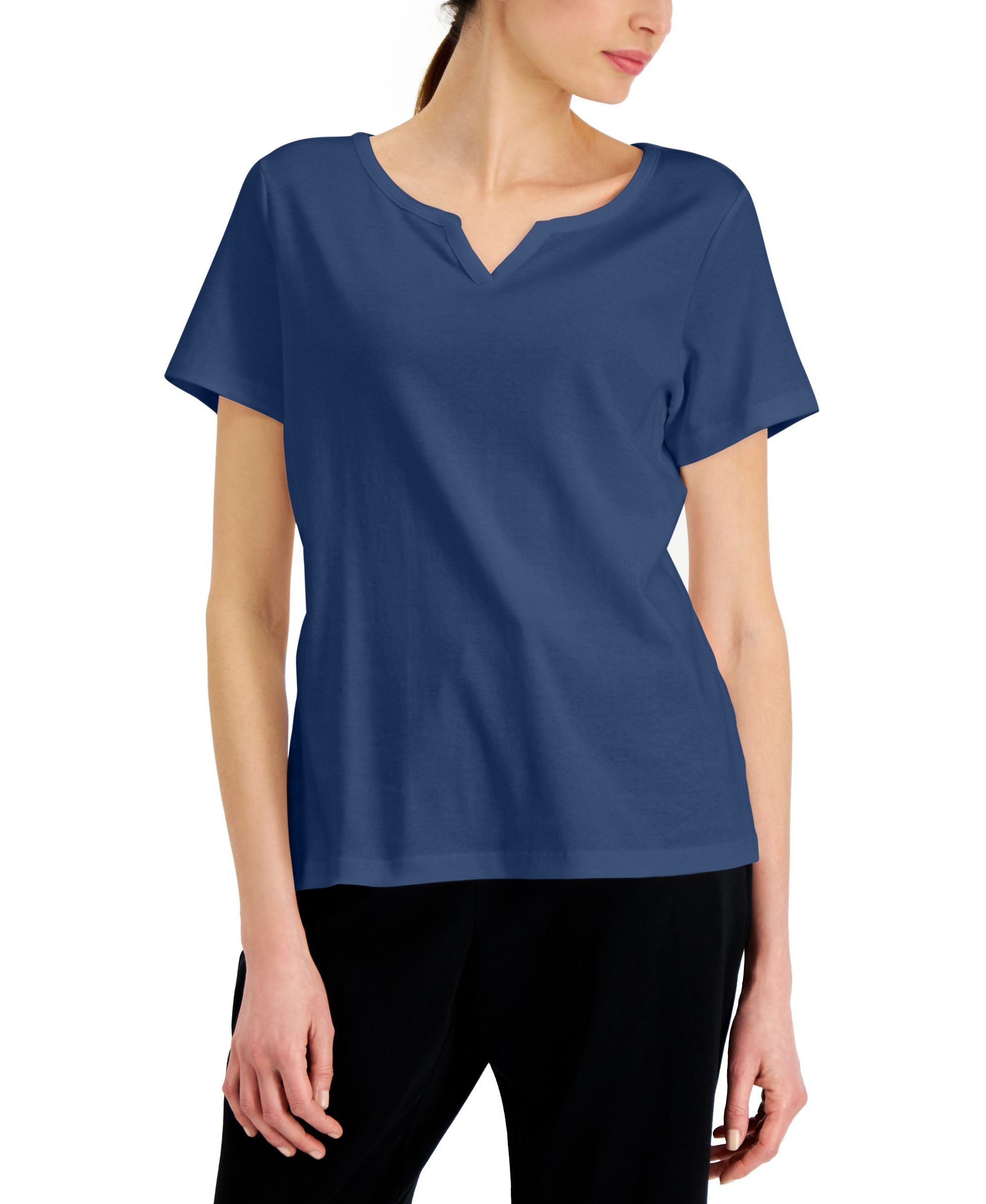 Karen Scott Cotton Split Neck Top