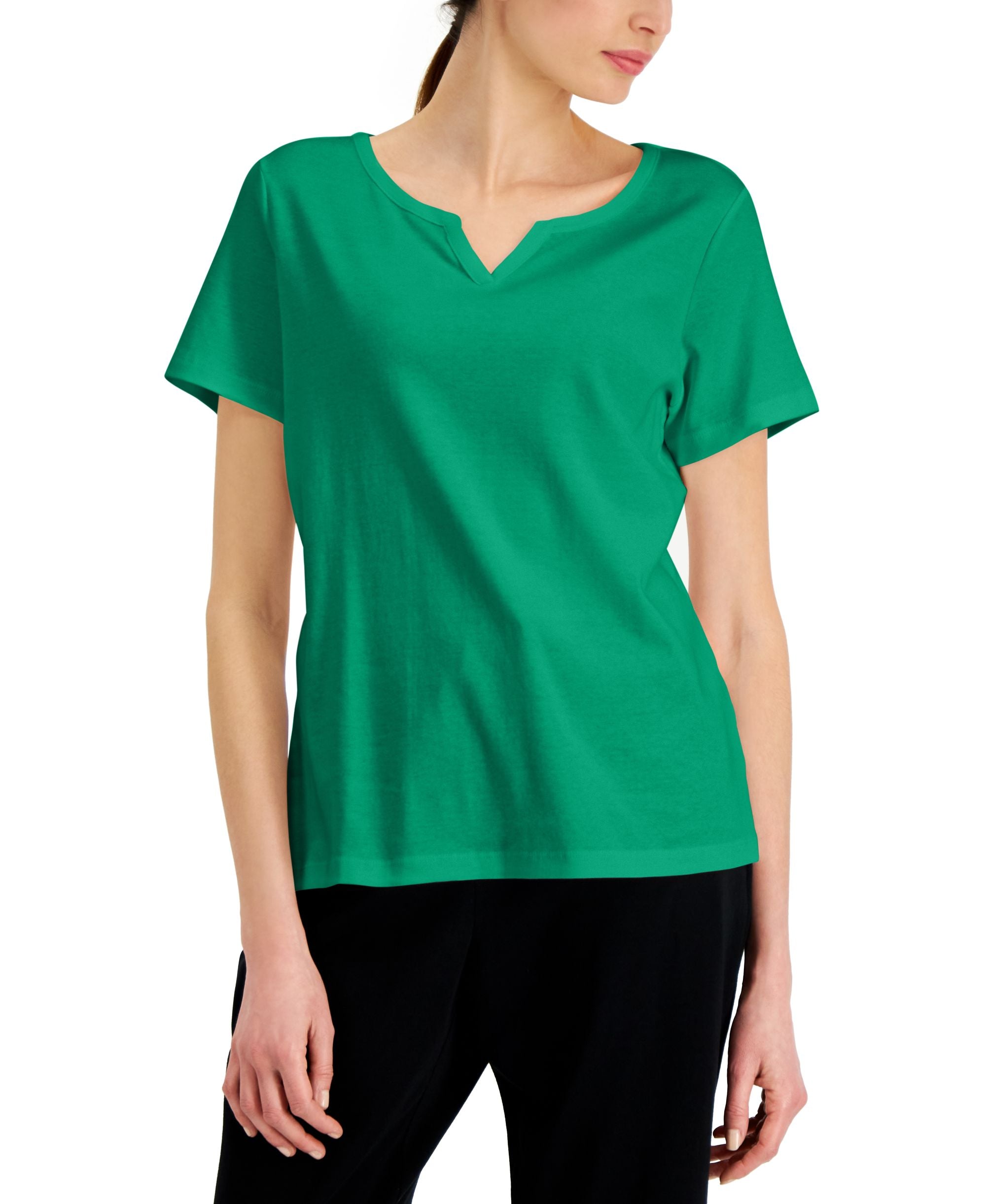 Karen Scott Cotton Split Neck Top
