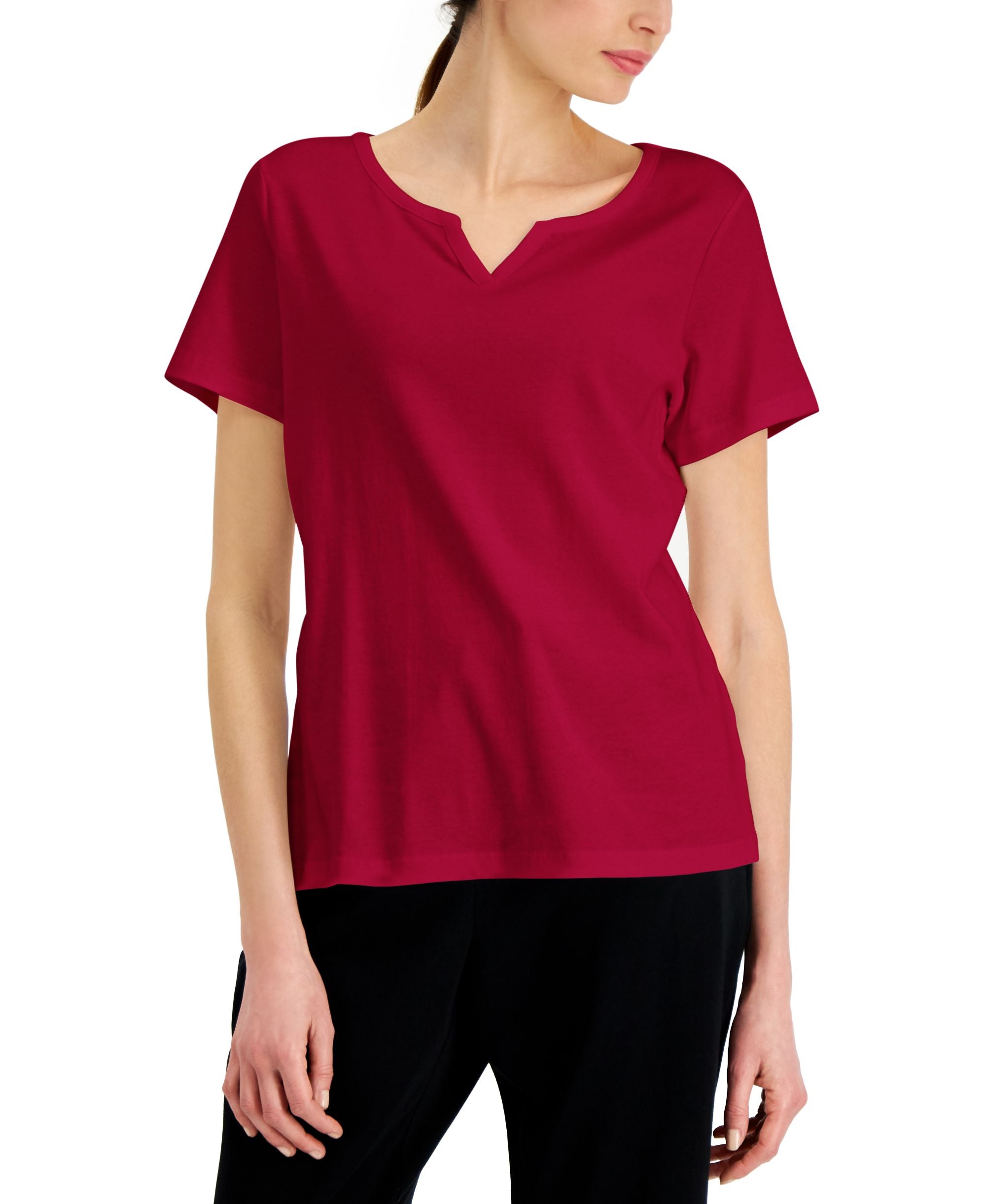 Karen Scott Cotton Split Neck Top