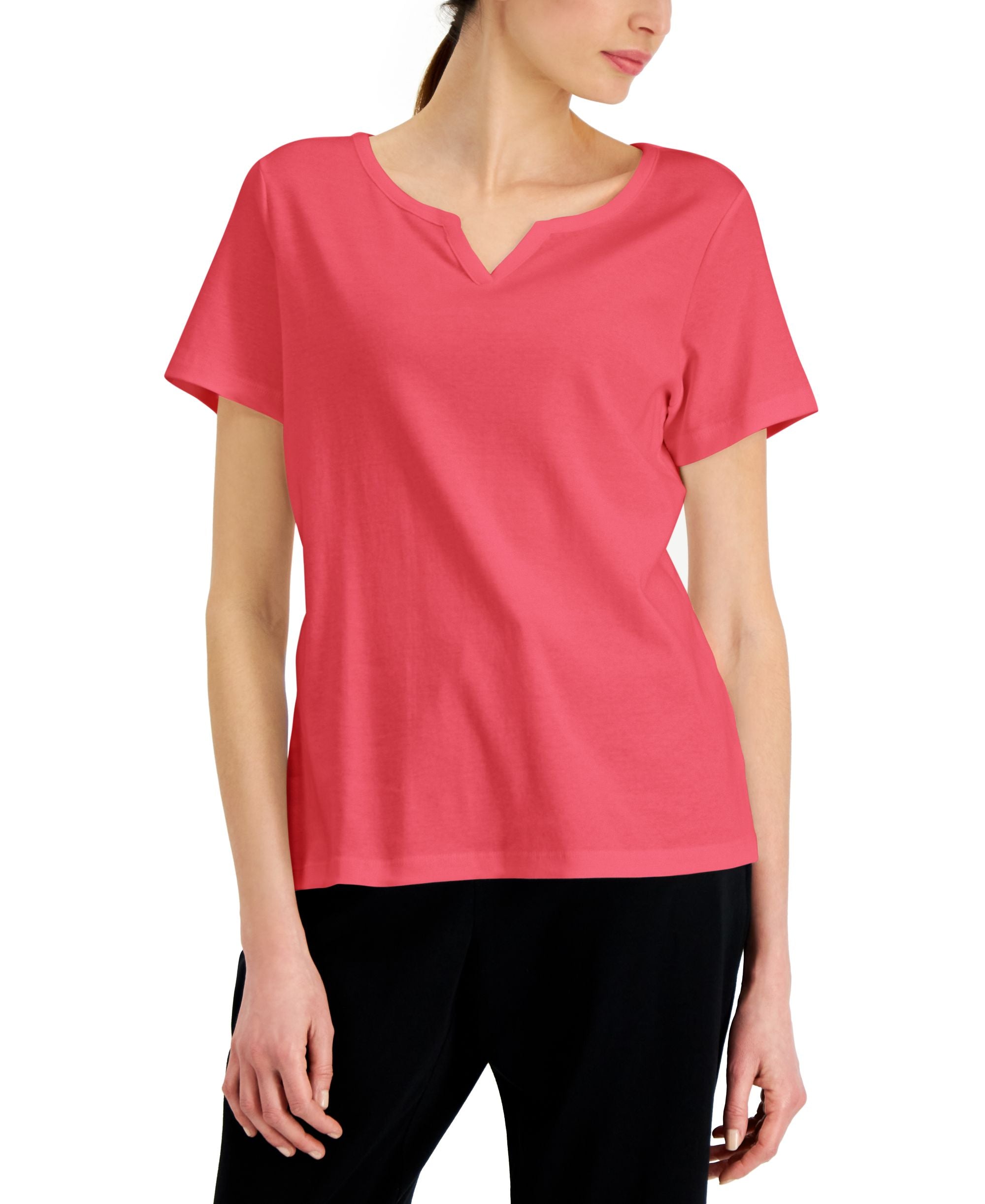 Karen Scott Cotton Split Neck Top