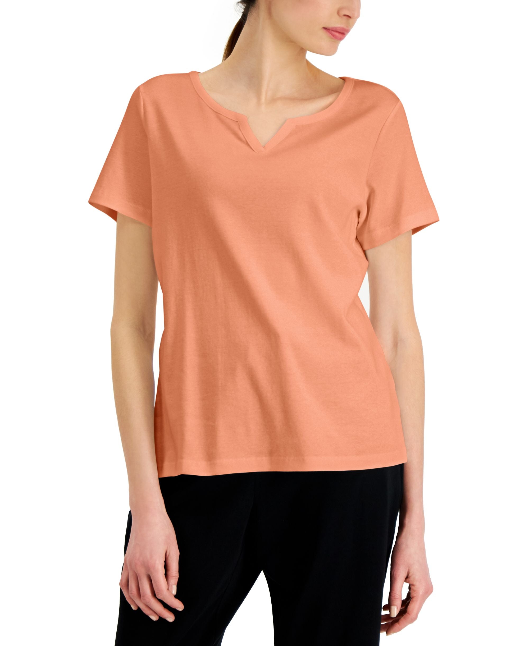 Karen Scott Cotton Split Neck Top