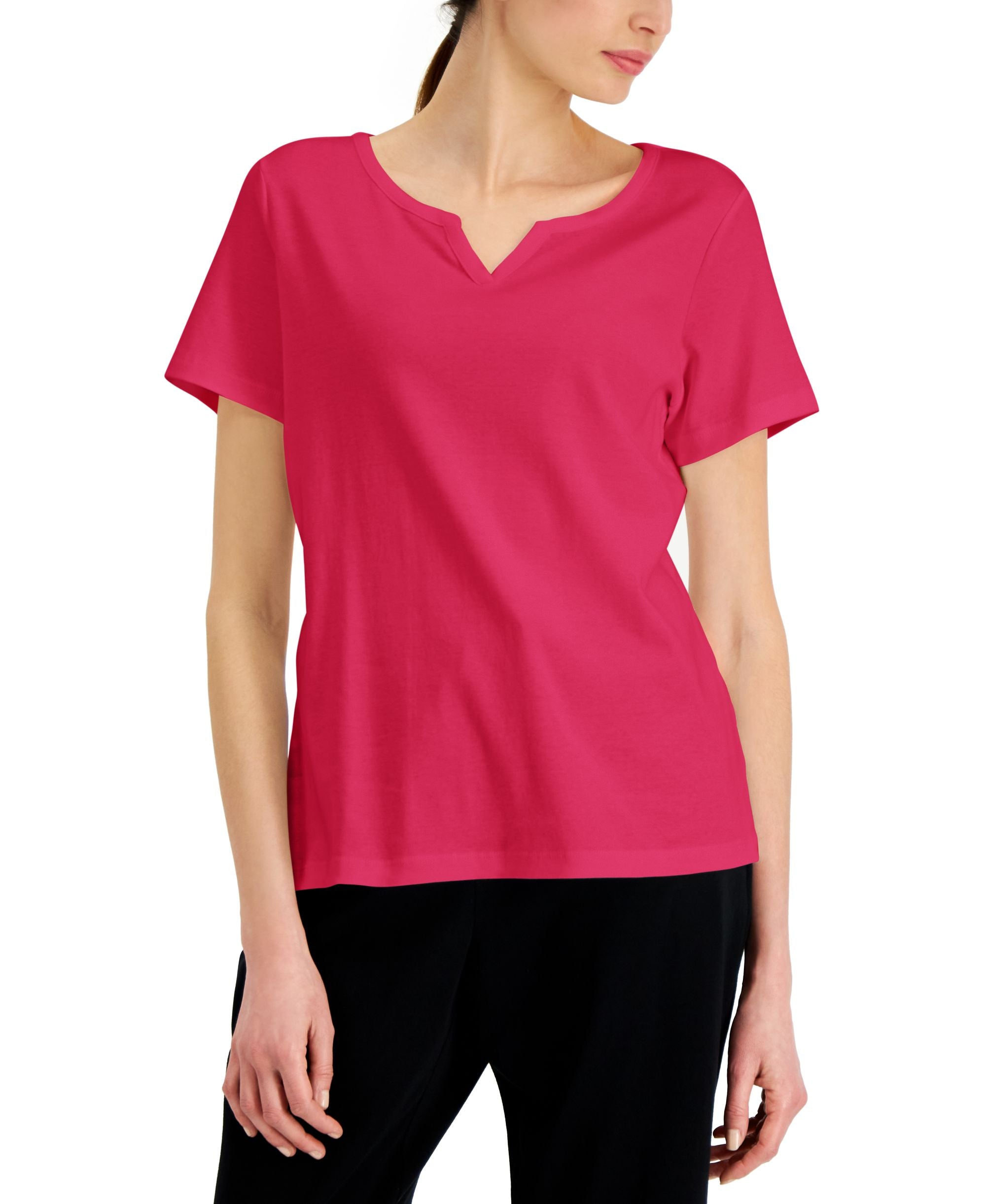 Karen Scott Cotton Split Neck Top