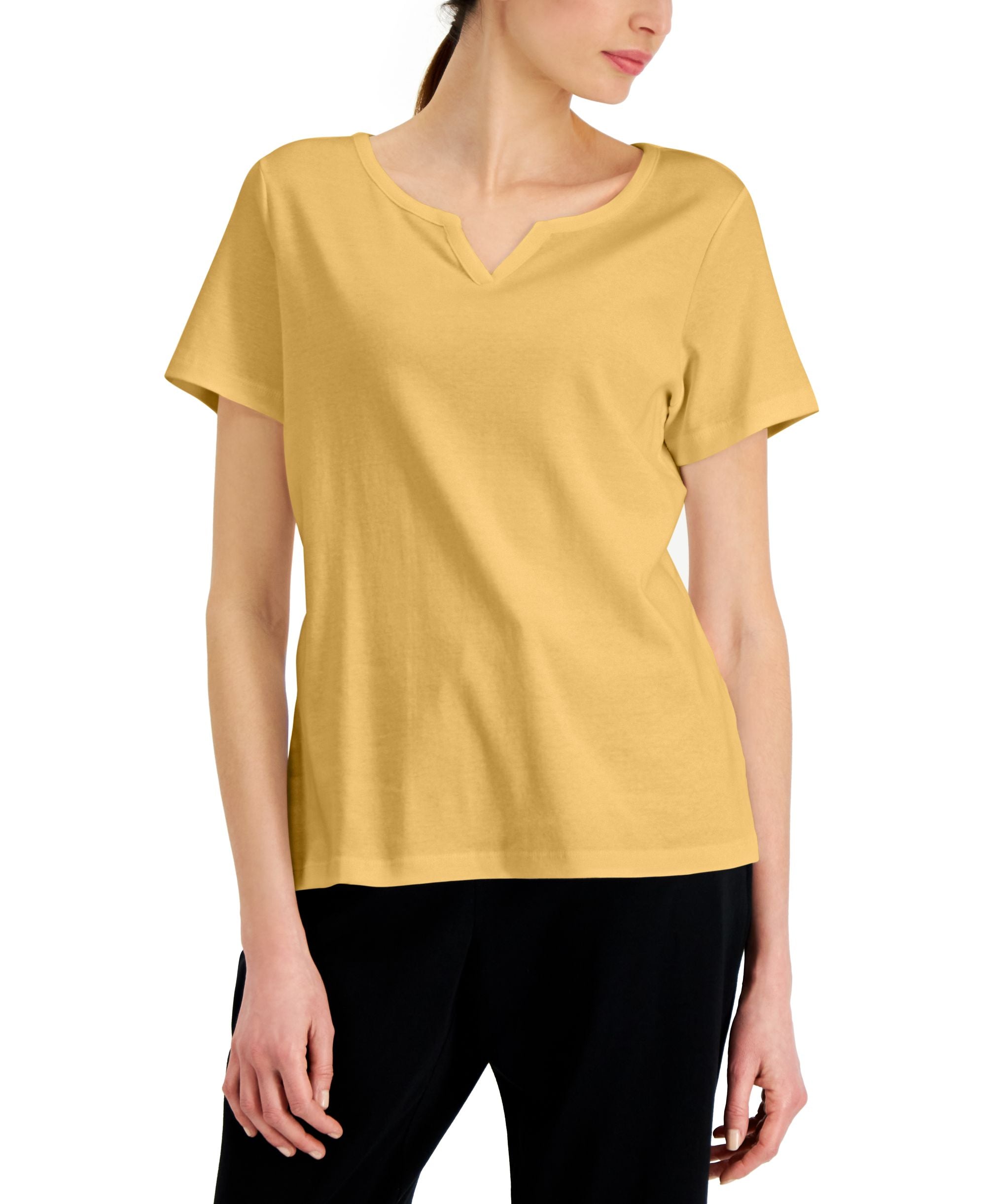 Karen Scott Cotton Split Neck Top