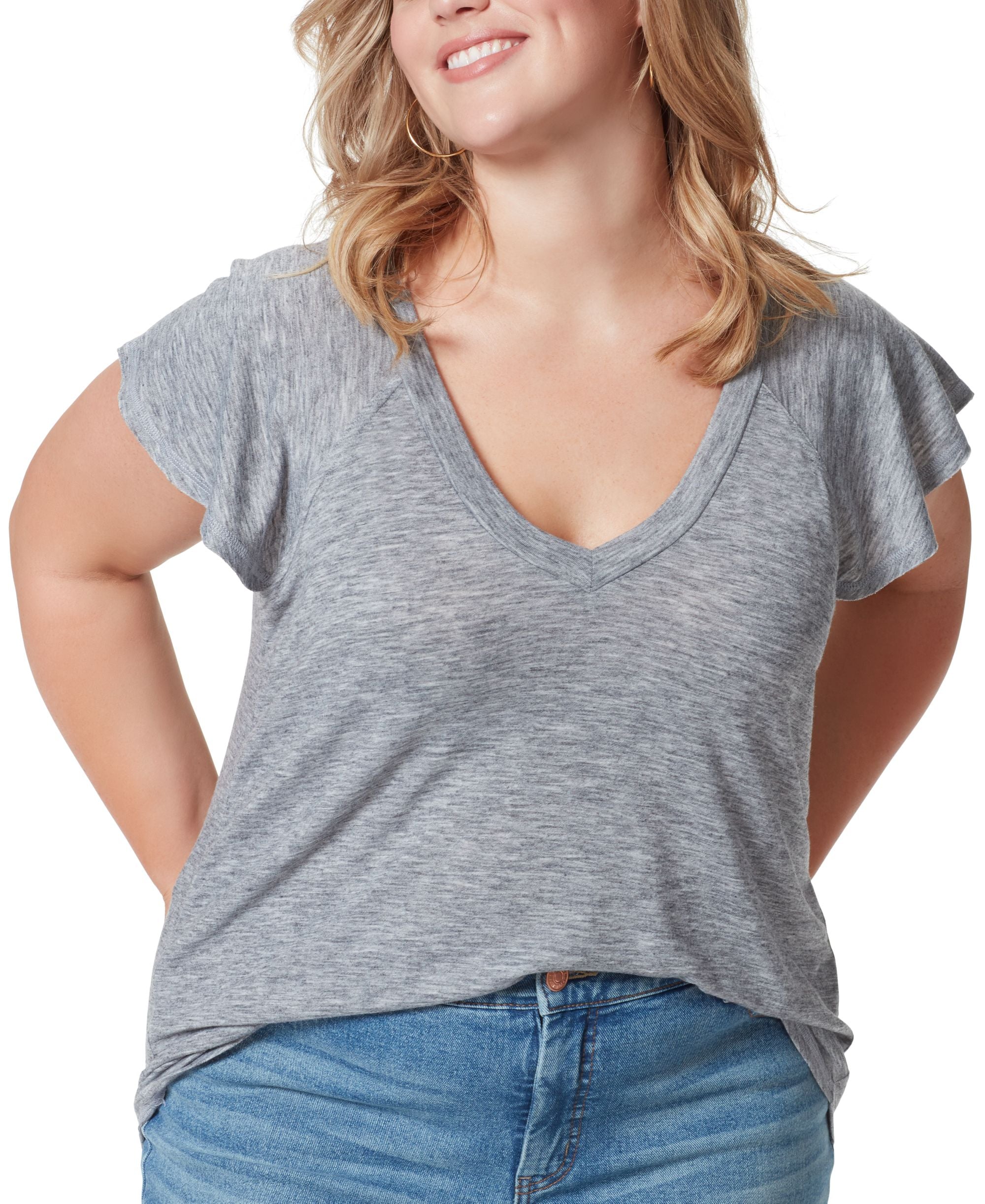 Jessica Simpson Trendy Plus Size Gracie Cotton Flutter Sleeve Top
