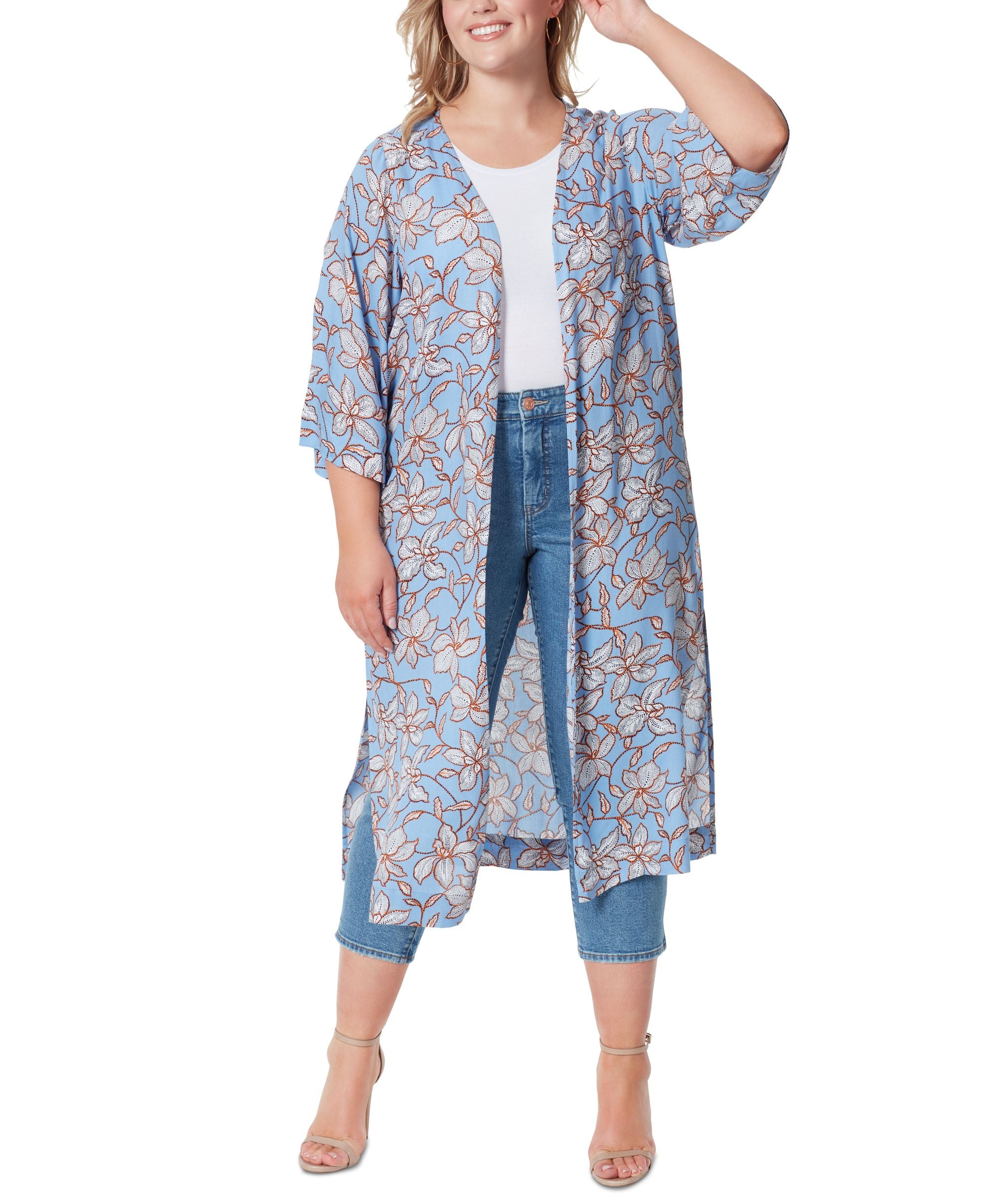 Jessica Simpson Trendy Plus Size Blakely 3/4 Sleeve Duster