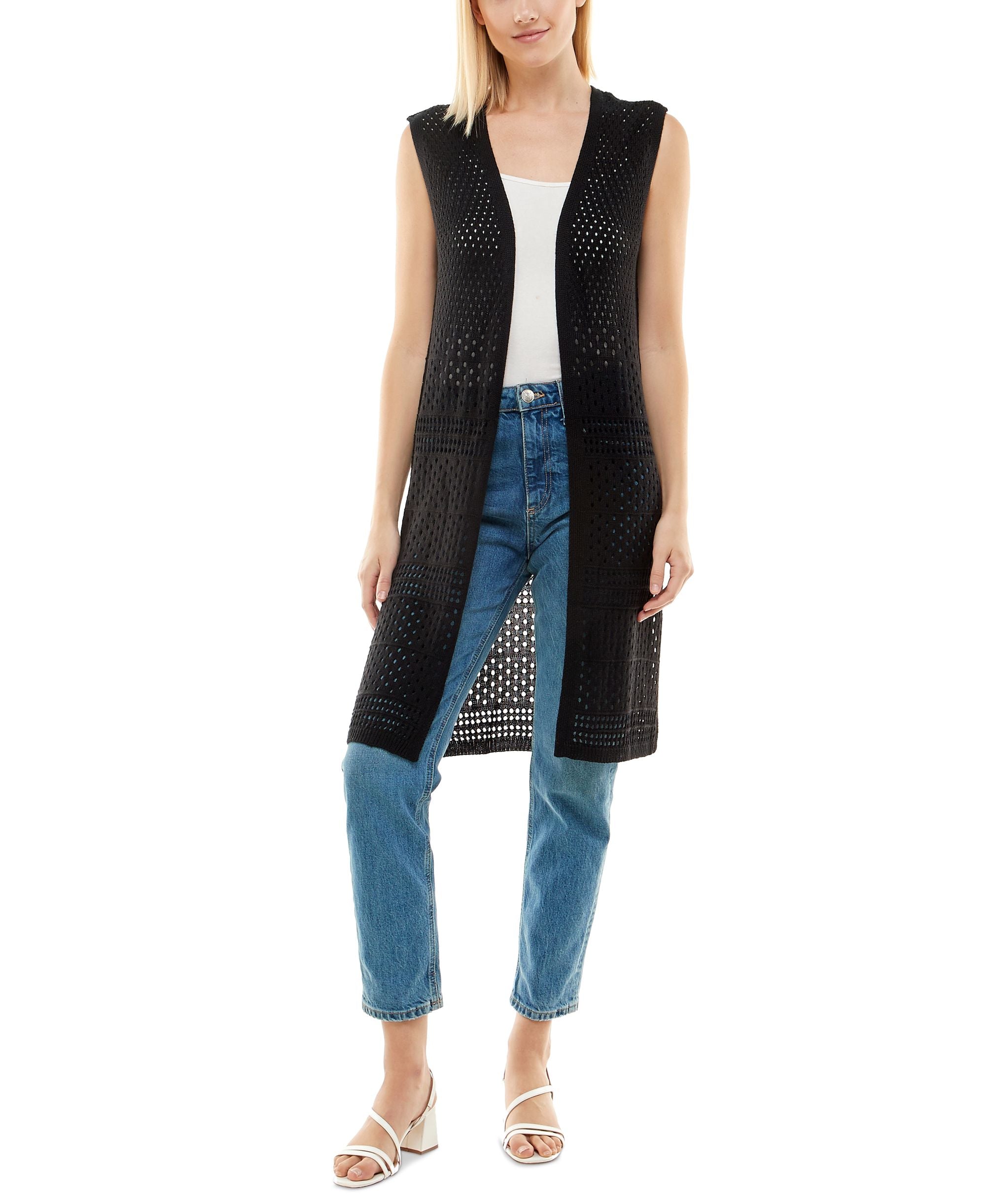 Juniors' Pointelle-Knit Long Cardigan