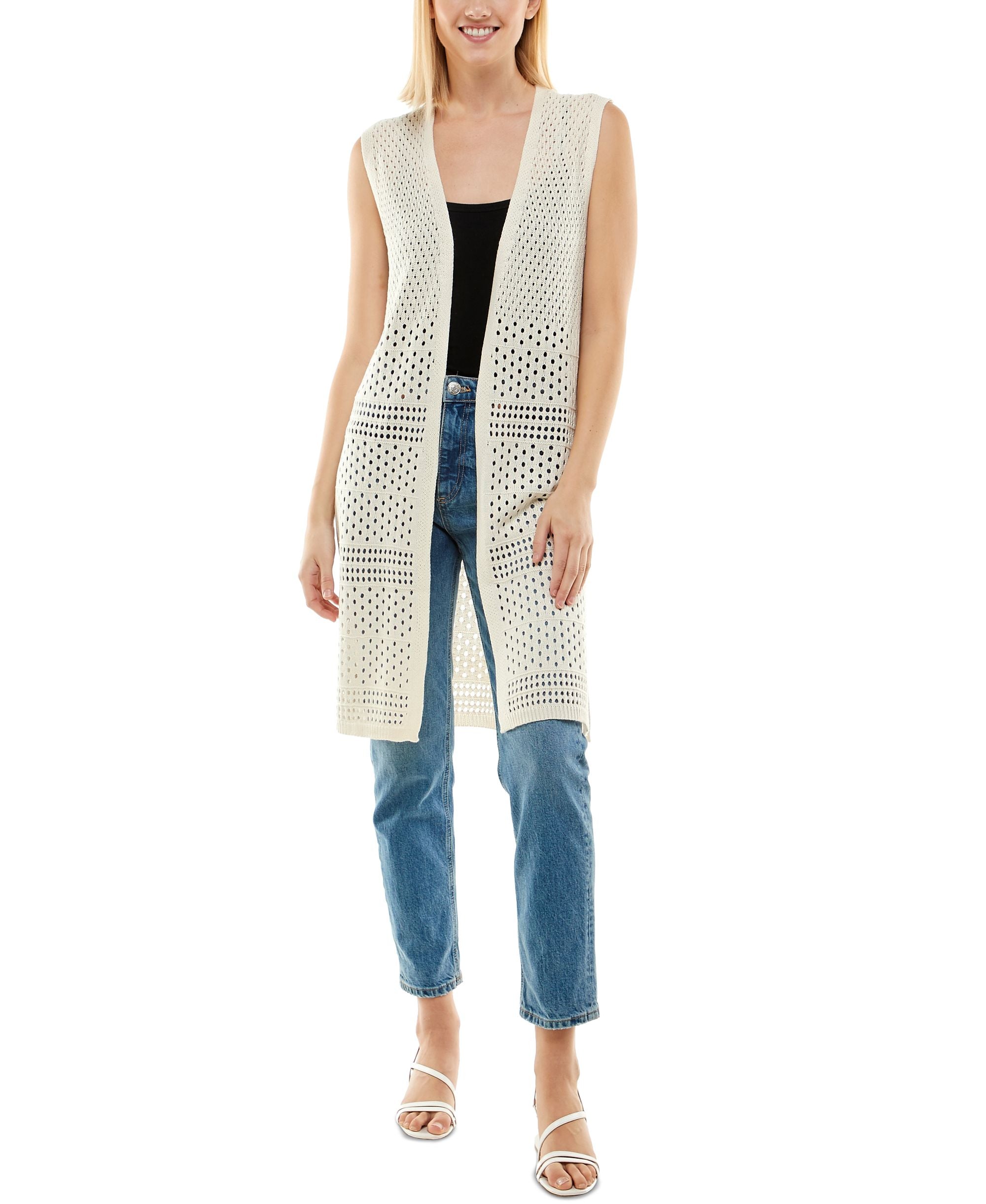 Juniors' Pointelle-Knit Long Cardigan