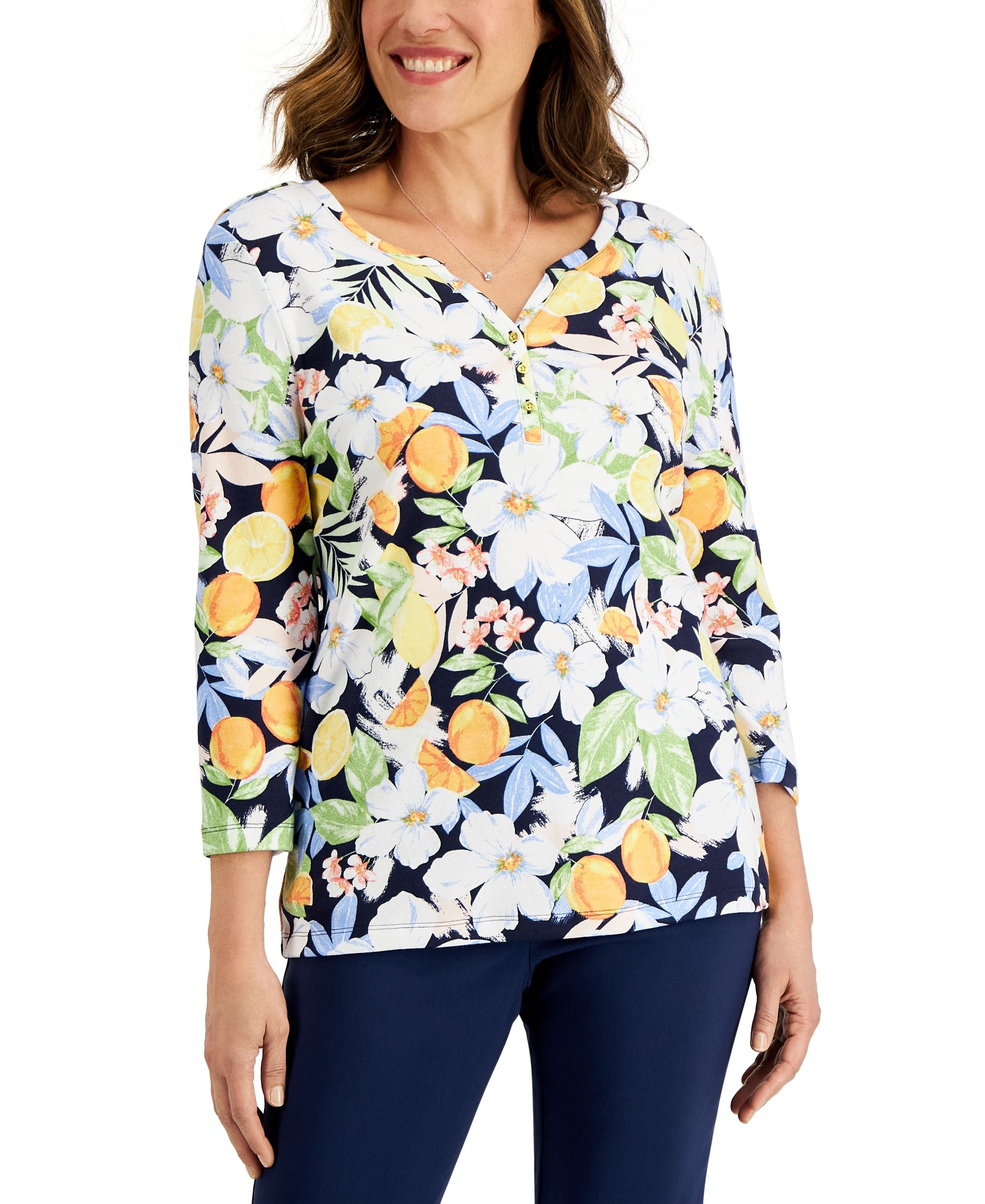 Karen Scott Womens Kauai Dream Henley Top