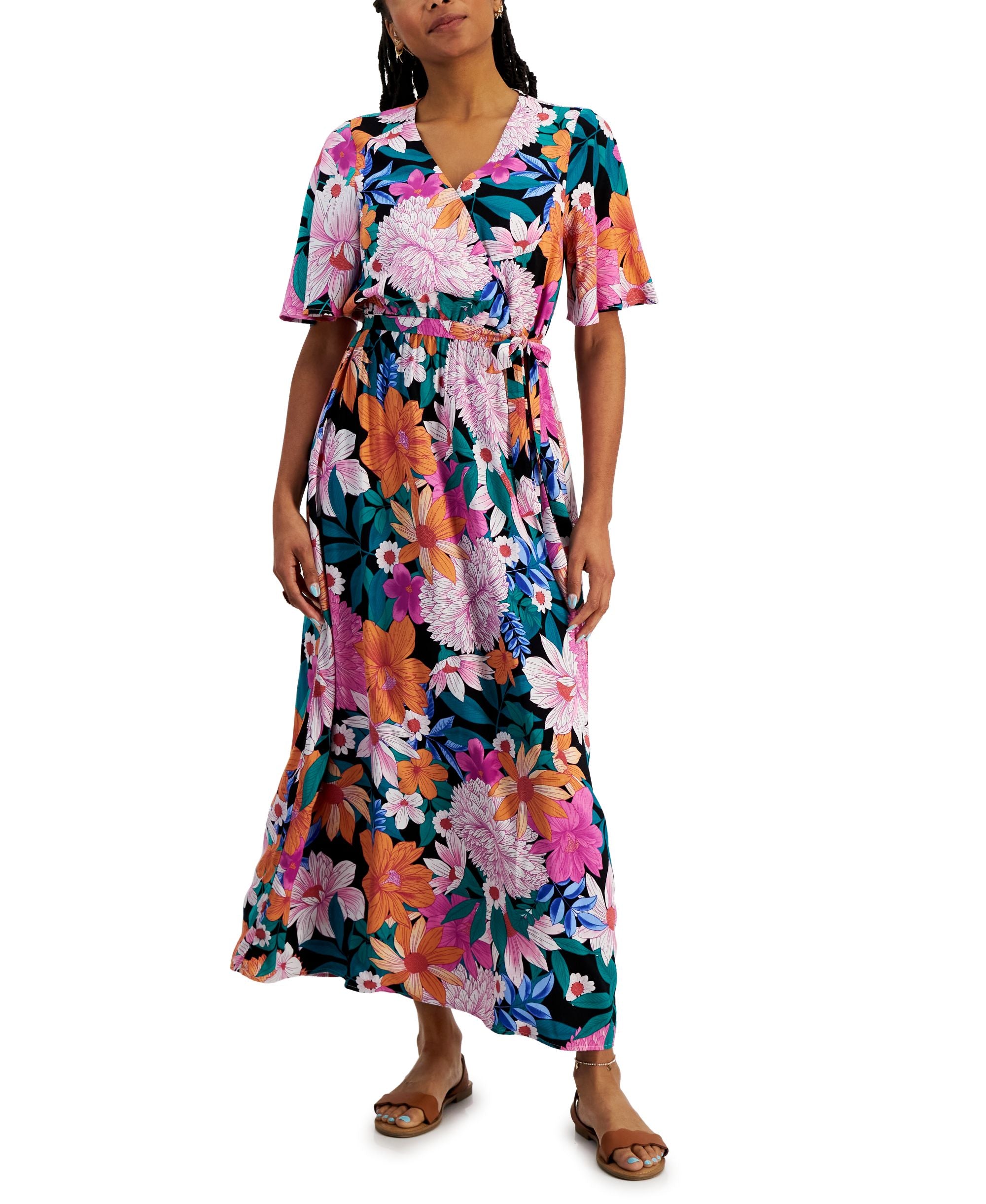 Petite Printed Surplice Maxi Dress
