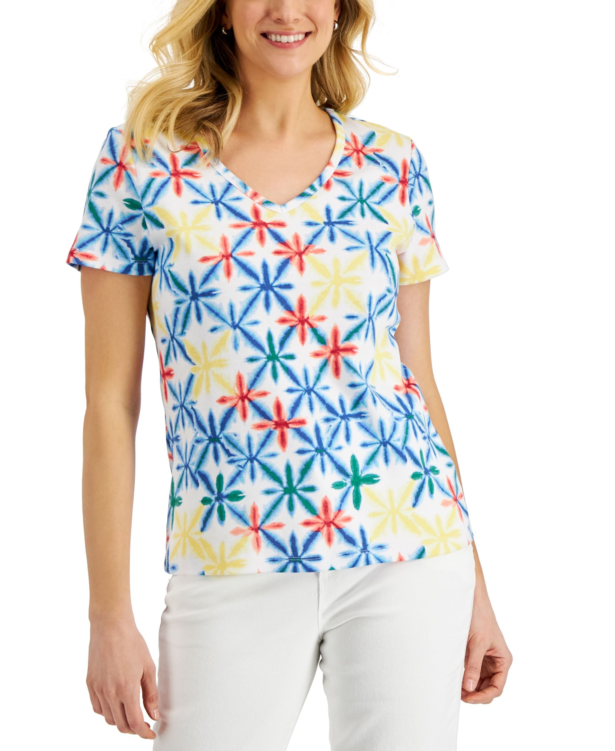 Karen Scott Womens Tie Dyed Printed Top
