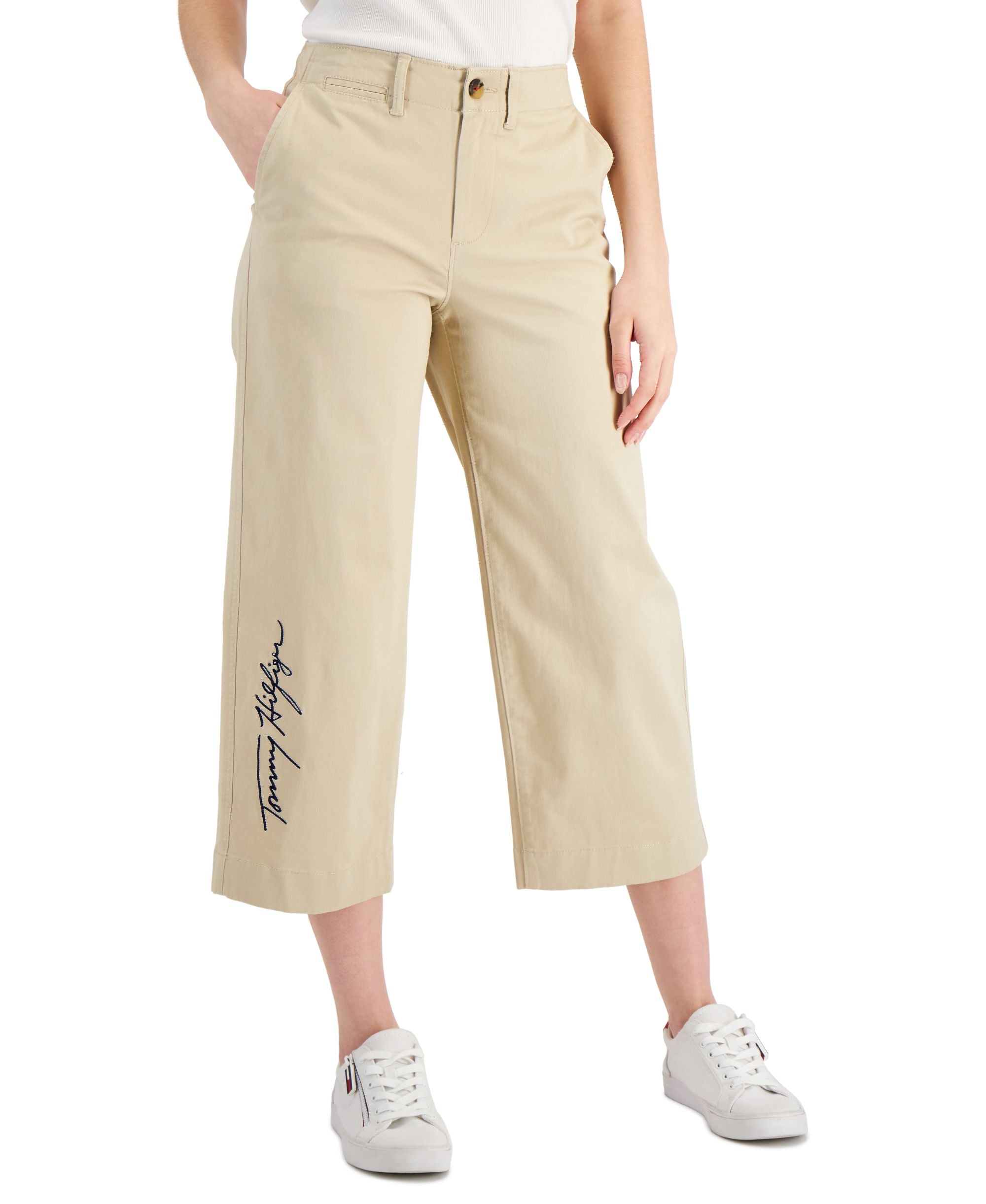 Tommy Hilfiger Wide Leg Logo Print Cropped Pants