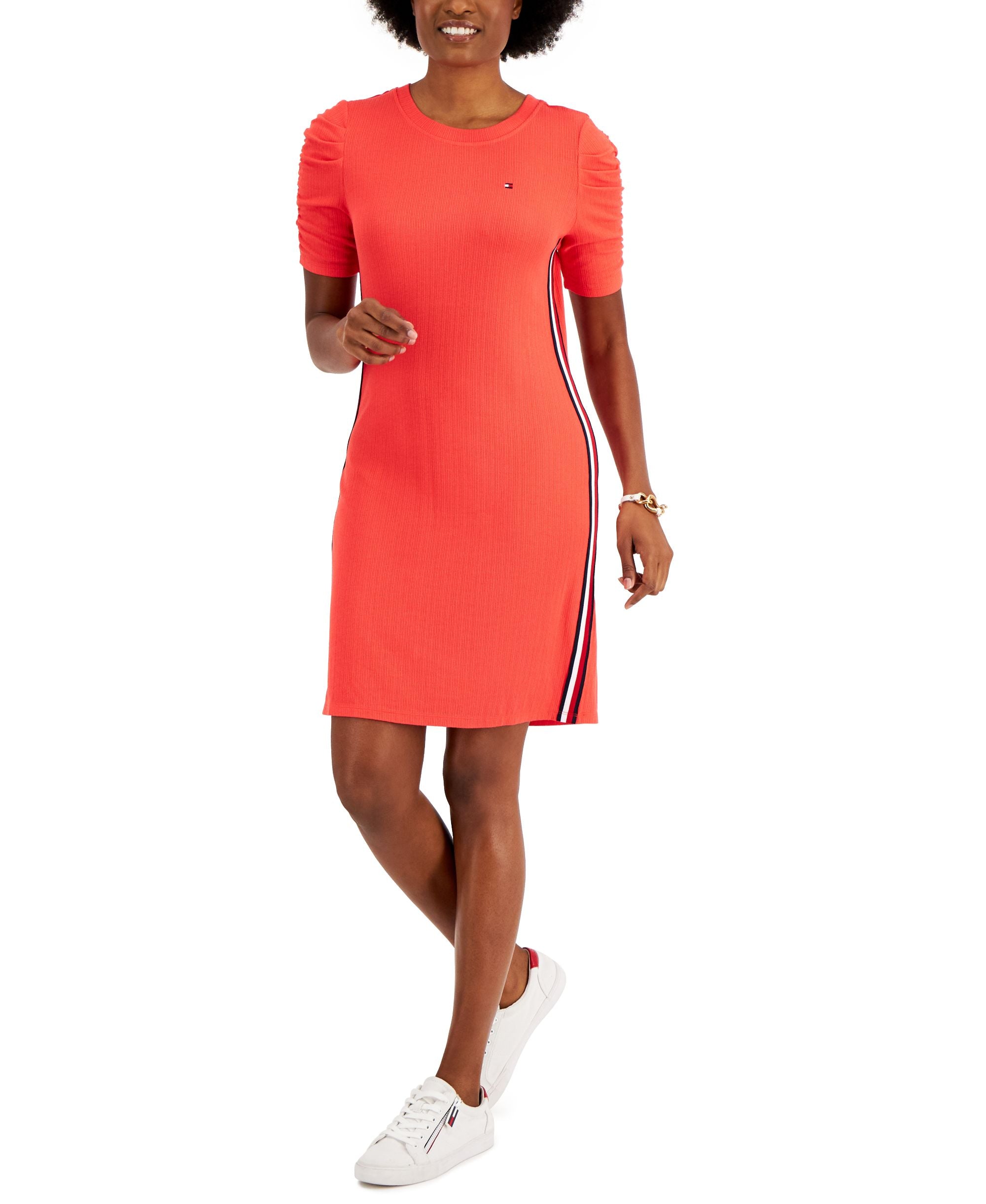 Tommy Hilfiger Ribbed Puff Sleeve Dress