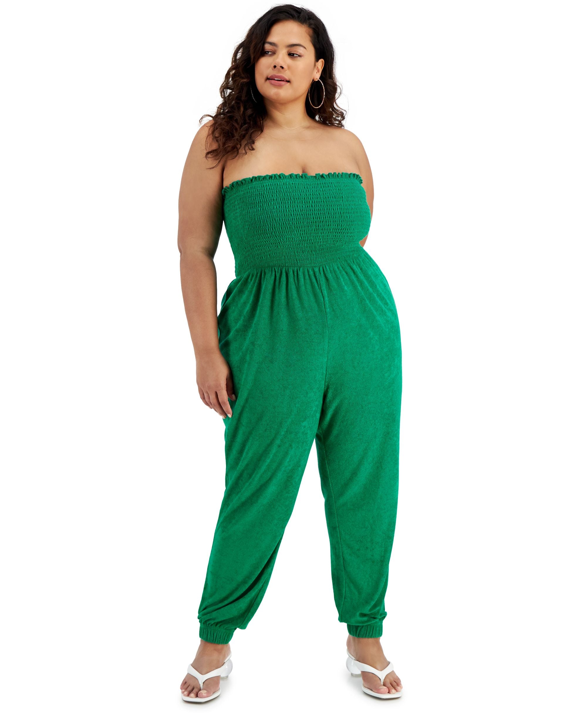 Trendy Plus Size Terry Strapless Jumpsuit