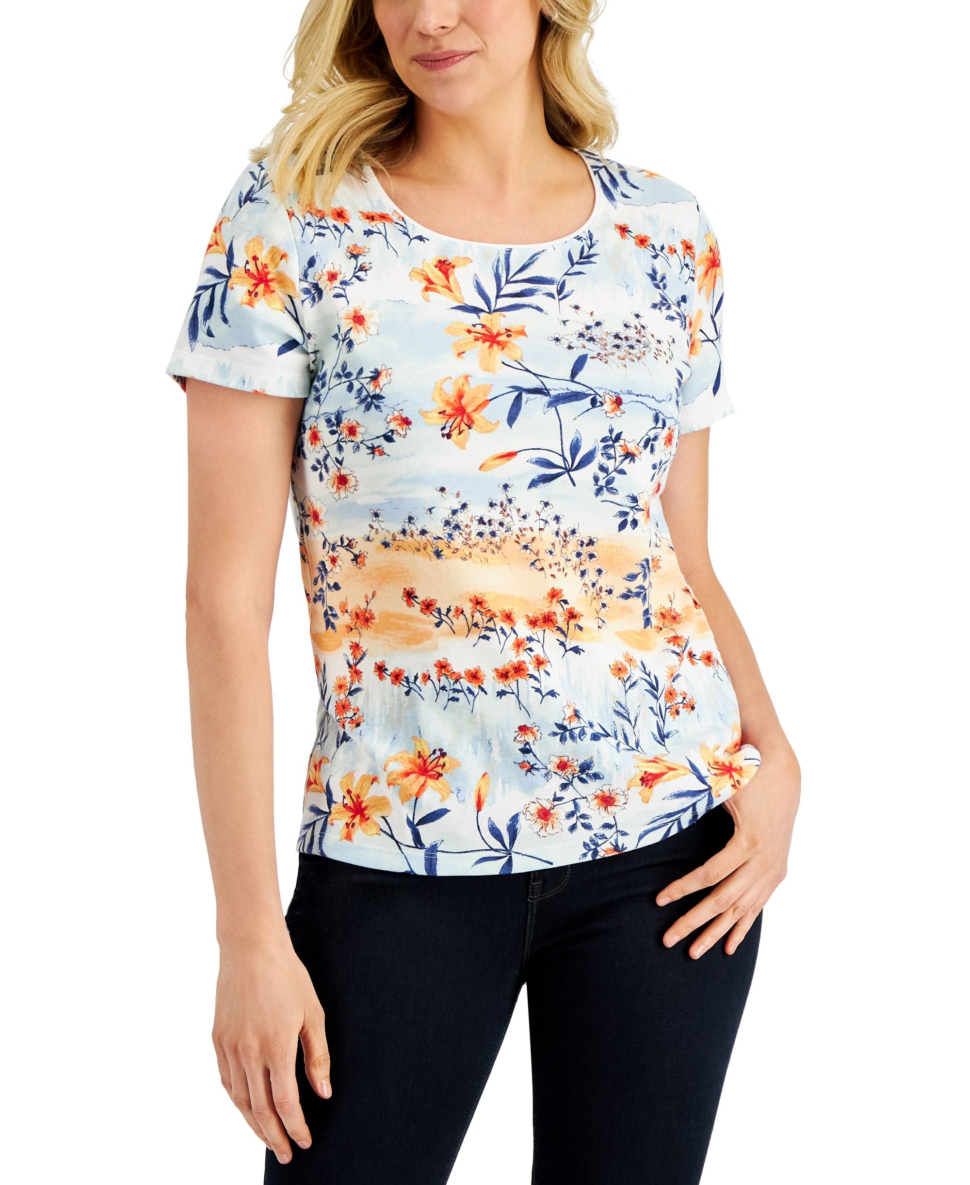 Karen Scott Womens Beach Dream Printed Top