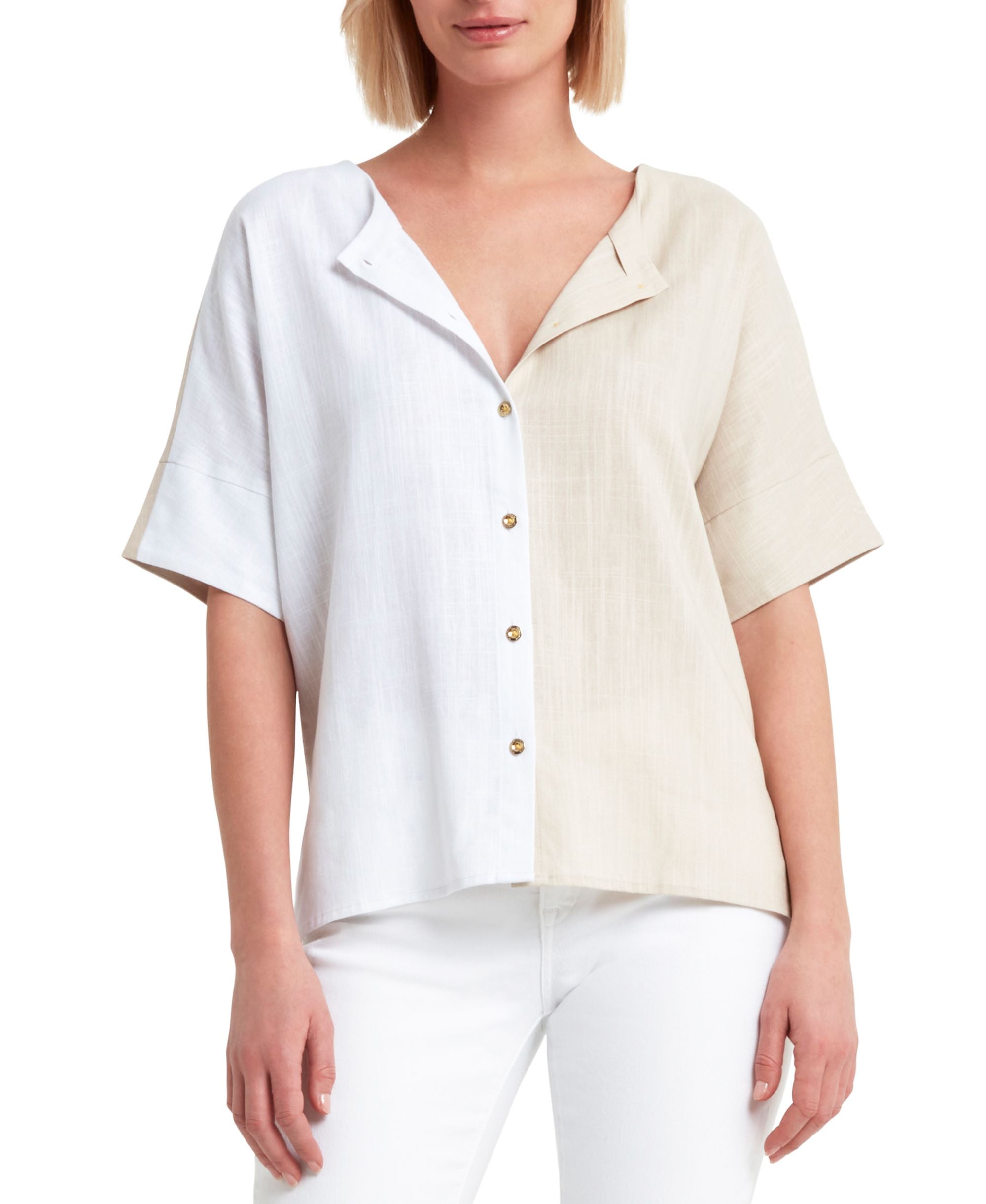 H Halston Colorblocked Elbow Sleeve Blouse