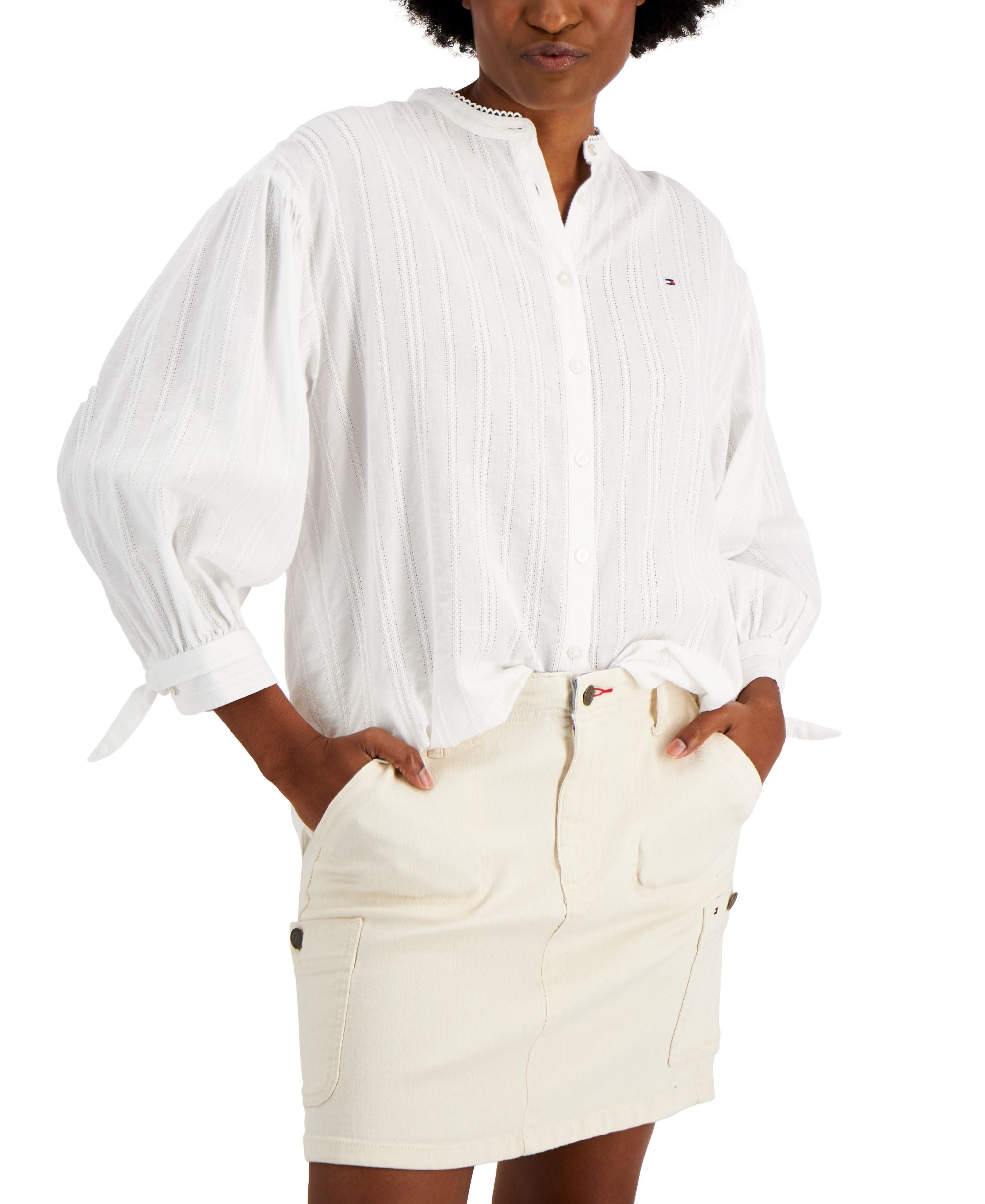 Tommy Hilfiger Lattice Tie Sleeve Top