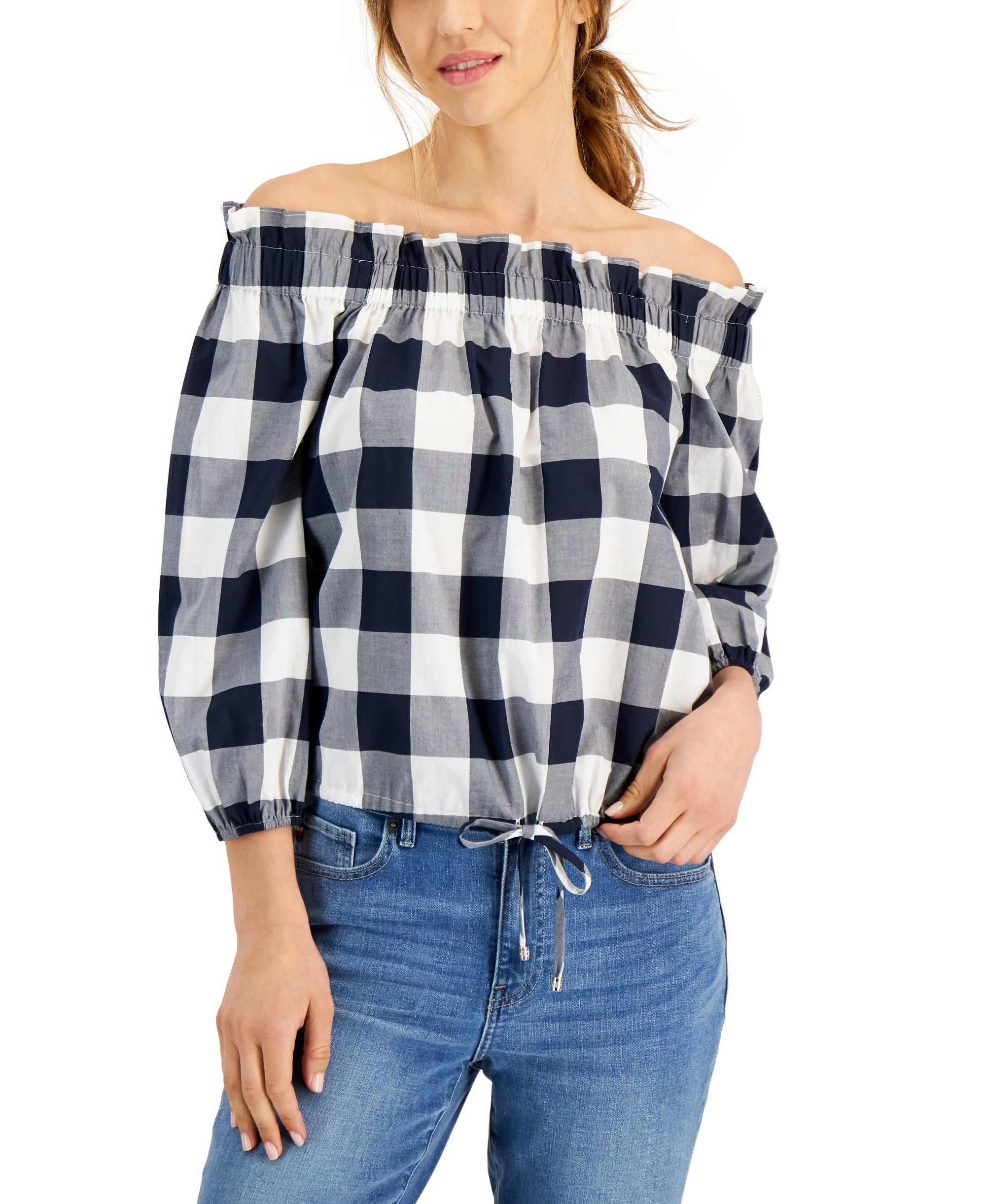 Tommy Hilfiger Gingham Off The Shoulder Top