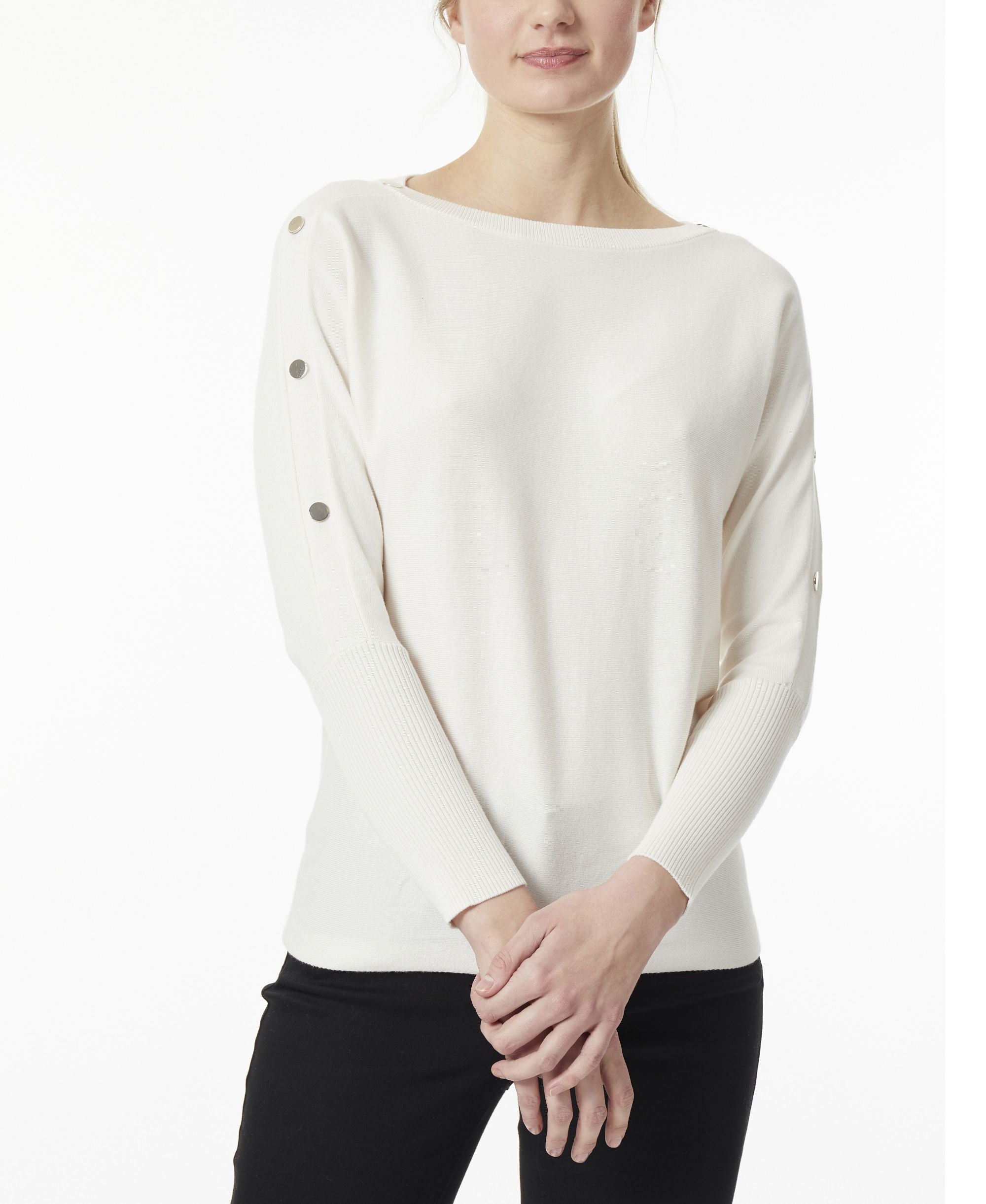 Womens Dolman Sleeve Top With Buttons At Shoulder